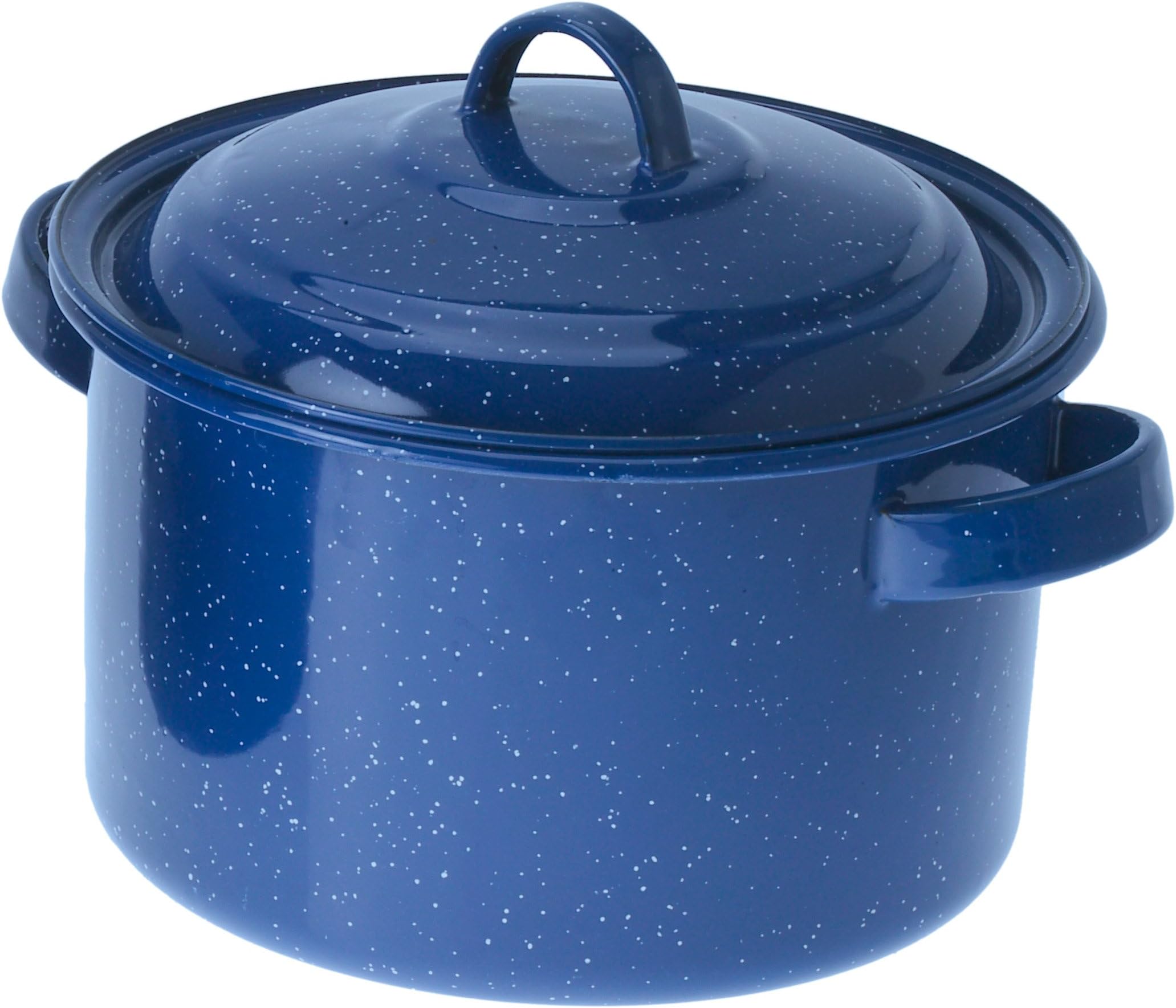 GSI Outdoors18626 4 Qt Enamel Stock Pot with Lid, Enameled Steel Pot for Outdoor Cooking, Blue