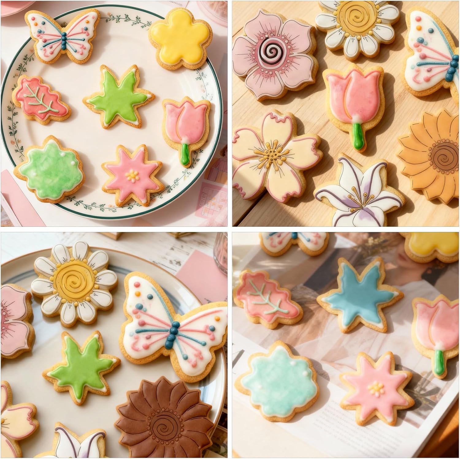 7PCS Flower Cookie Cutter Set, Stainless Steel Summer Floral Cookie Cutter, Daisy, Lily, Rose, Tulip, Oak Leaf and Butterfly Fondant Biscuit Cutters, Christmas DIY Baking Tool for Homemaking Cookie - Image 7