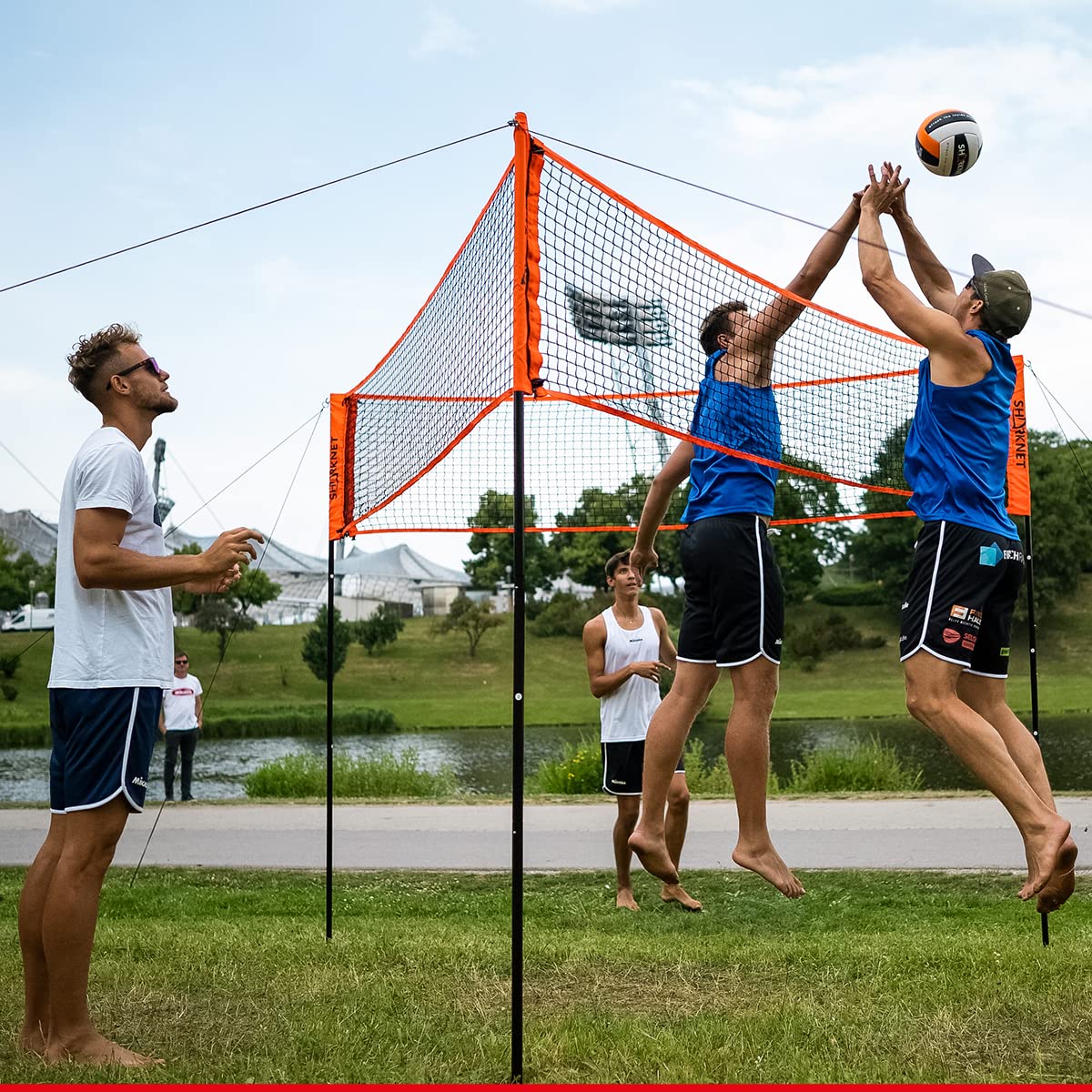 HAMMER 2 in 1 volleyballnetz SHARKNET - dreieckiges Volleyball Netz Set, höhenverstellbares Beachvolleyball Netz