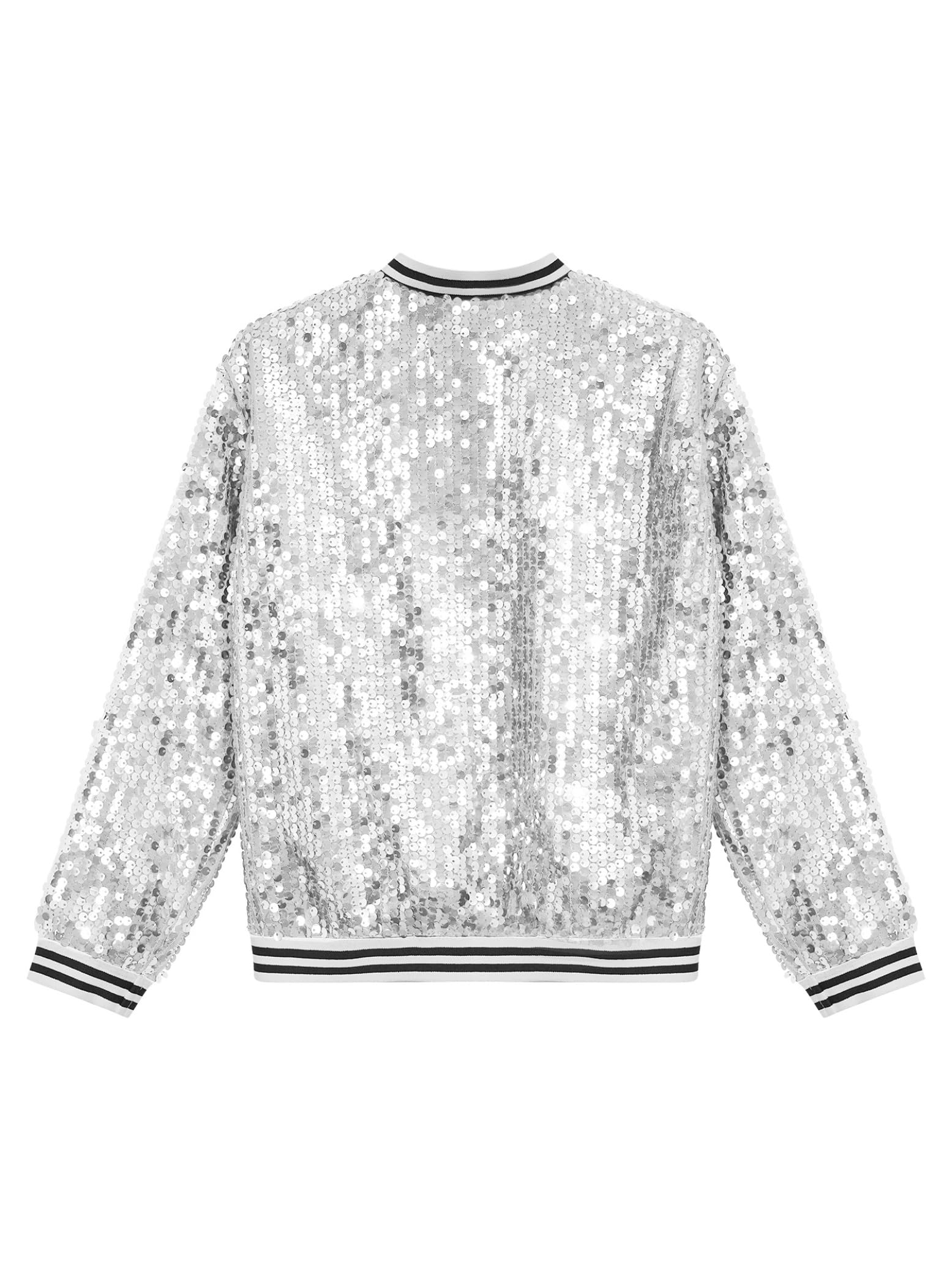 Hedmy Chaqueta Bómber de Lentejuelas para Niños Chaqueta de Danza Jazz Hip-Hop con Cremallera Ropa de Escenario 5-16 Años