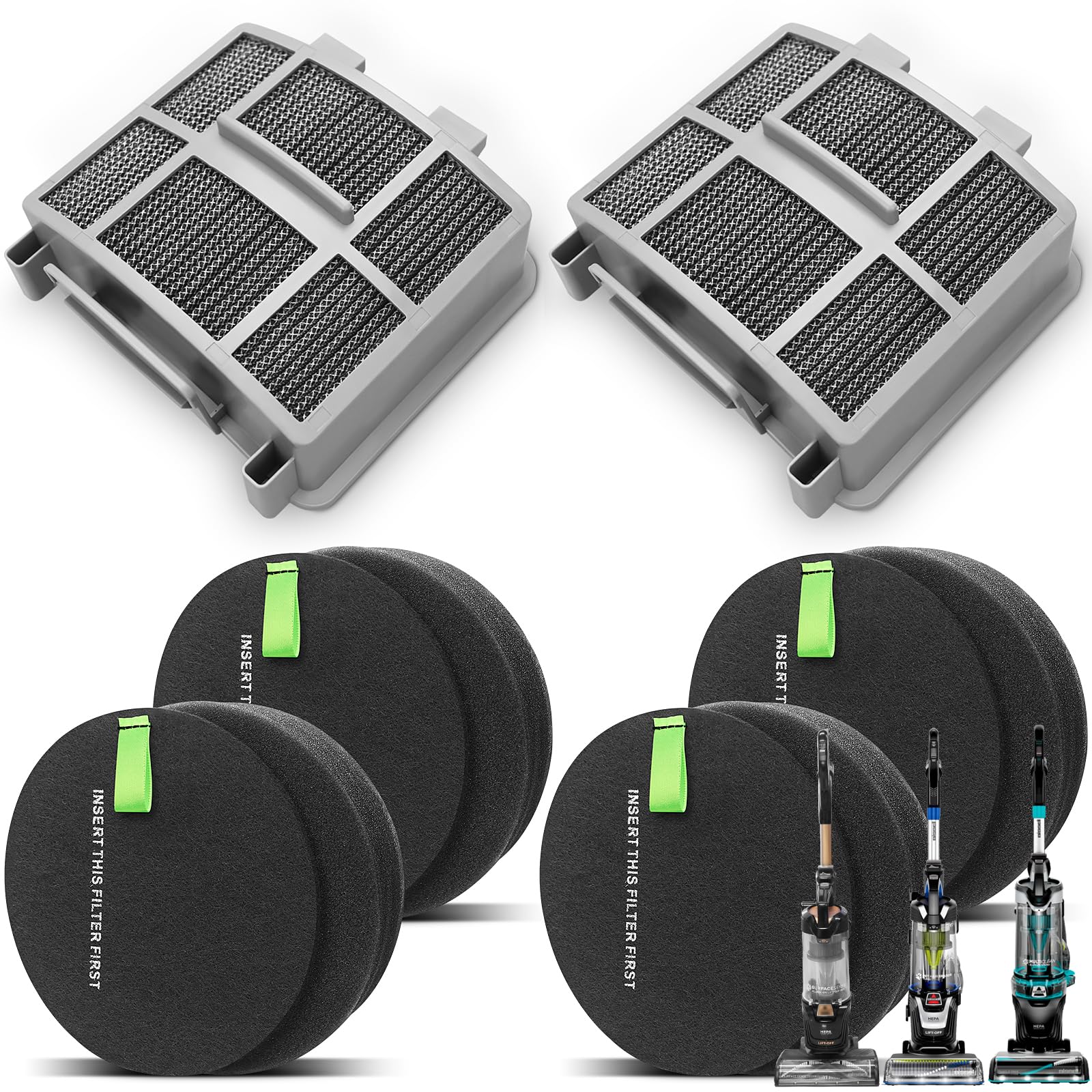 Lemige 3418 3402 3774F Filter for Bissell SurfaceSense 3418 3415 Pet Hair Eraser 3774F 3774 3774G 3775 MultiClean 3402 3409 PowerLifte 3404 Vacuum Cleaners, 1635630&1635629 (3418-2+4)