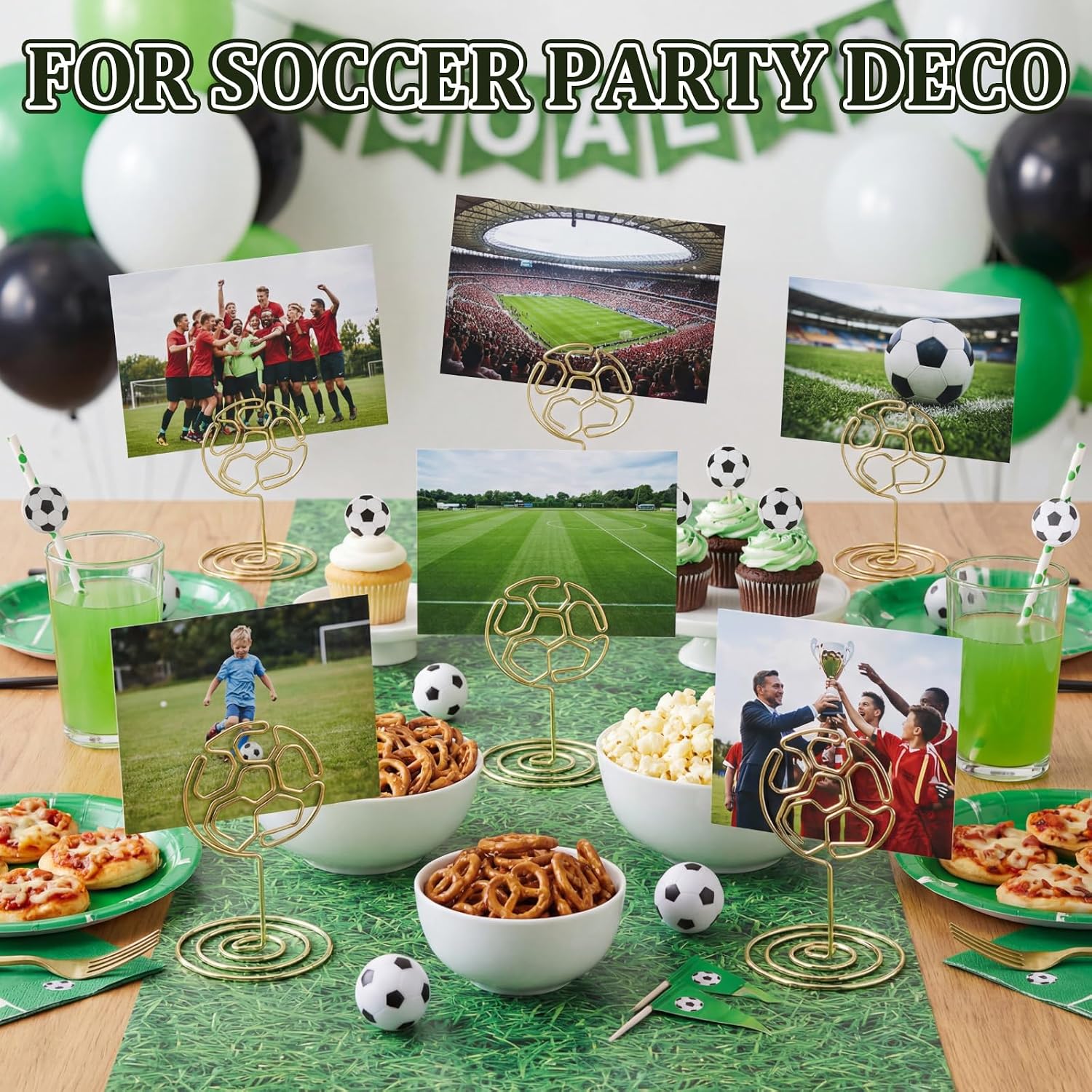 Frienda 24 Pcs 1.97 Inch Soccer Centerpieces for Table Soccer Decoration Picture Holder Party Table Number Holders Card Display Stands for Sports Birthday Party Supplies Gifts image 5