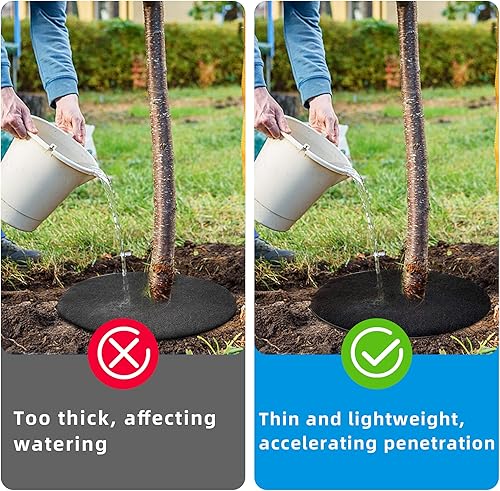 Miniatura 8 de EBaokuup Paquete de 20 anillos de mantillo de árbol no tejidos de 10.6 pulgadas, tapete protector de árbol degradable, tapete de barrera de malezas
