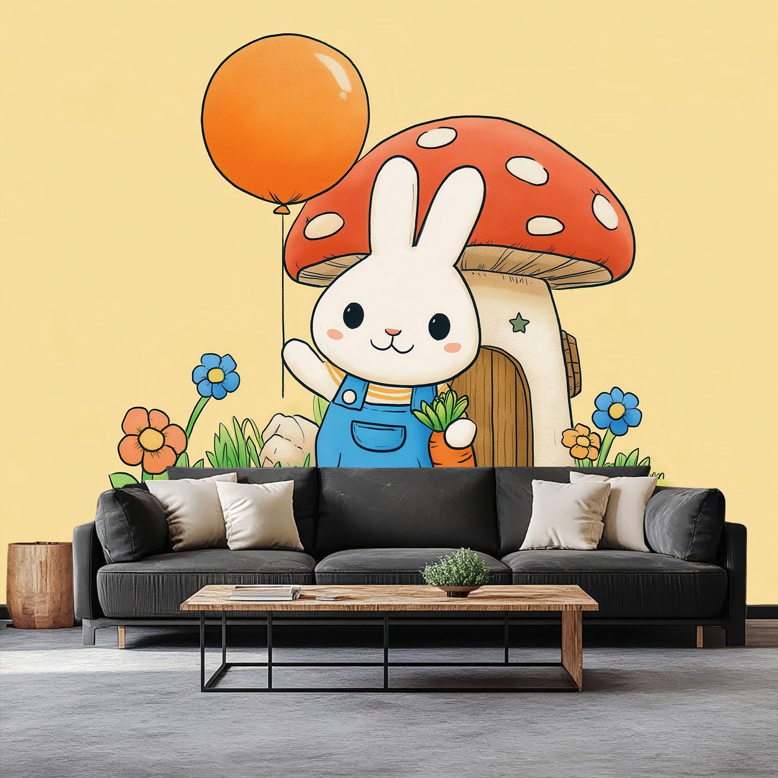 Papier peint panoramique lapin cartoon 500 x 280 cm pour créer un fond TV féerique au salon
