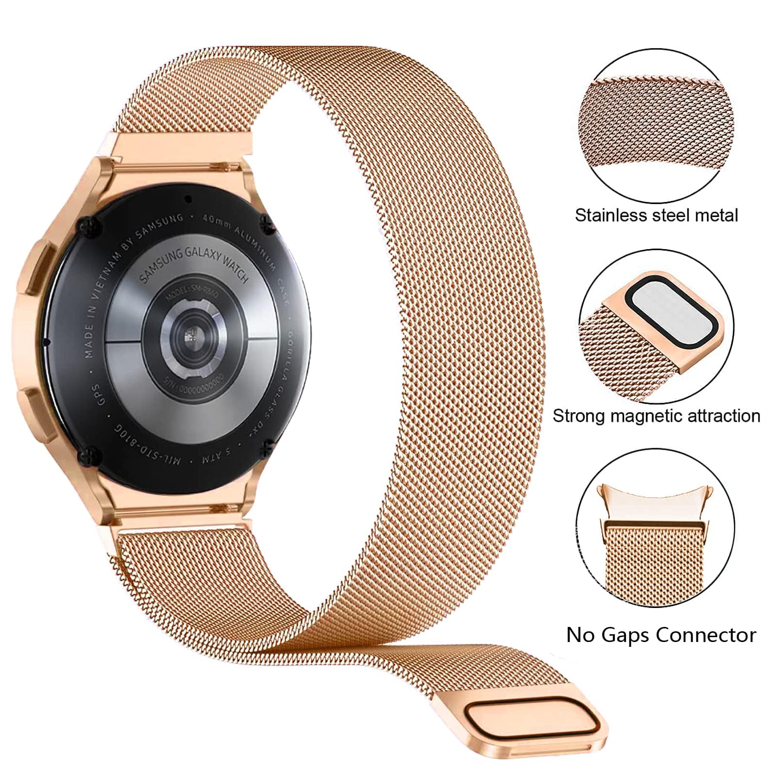 2 Pcs Bracelets en Métal pour Samsung Galaxy Watch 7/6/5/4/FE 40mm 44mm/Watch 6 Classic 43mm 47mm/Watch 5 Pro 45mm/Watch 4 Classic 42mm 46mm,20mm Bracelet Magnétique en Acier Inoxydable Sans Espace