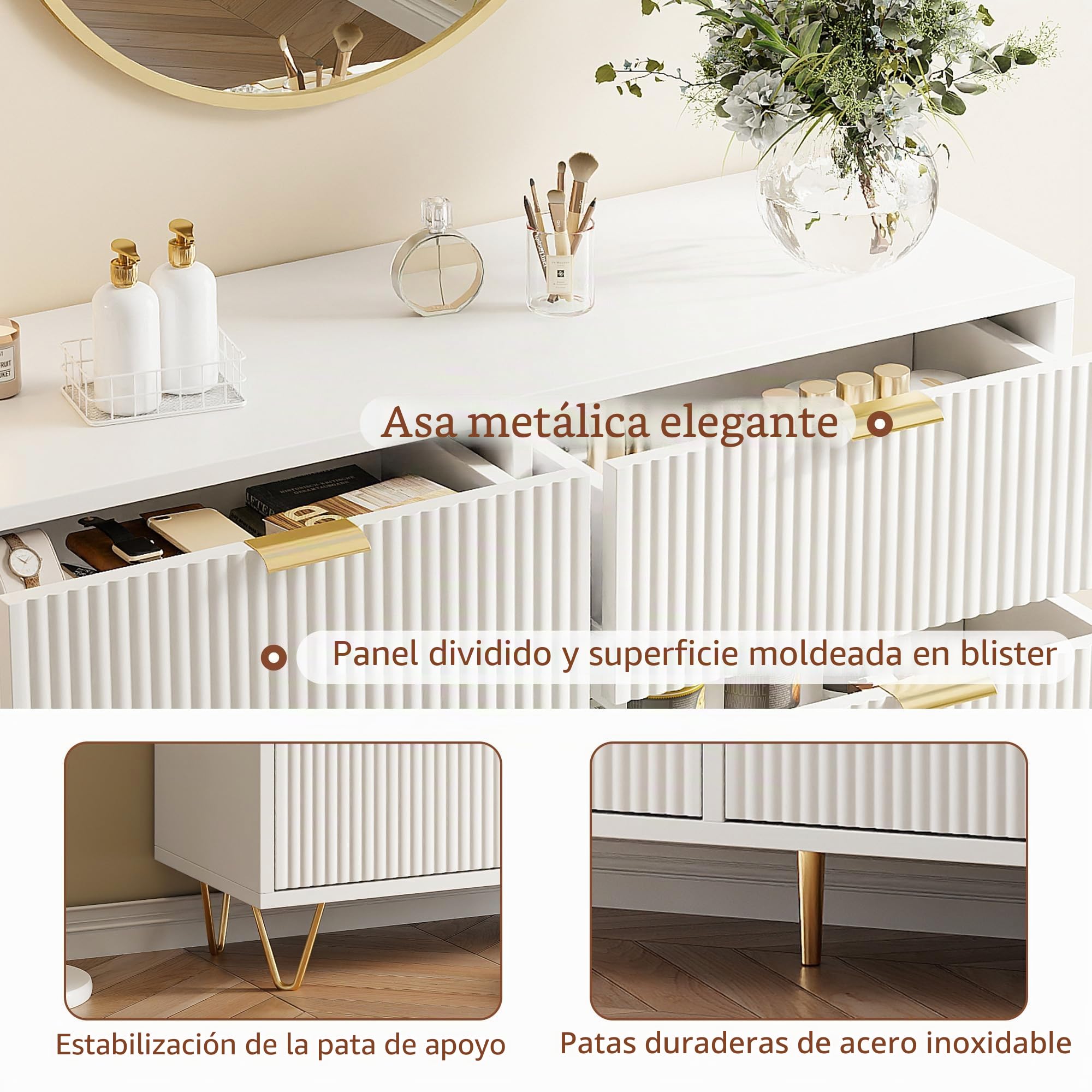 Mueble para dormitorio, adulto, 6 cajones, 6 cajones, color blanco, 100 × 34 × 73 cm, cómoda blanca habitaciónComodas habitación adulta, cómoda con 6 cajones, color blanco, cómoda sala de