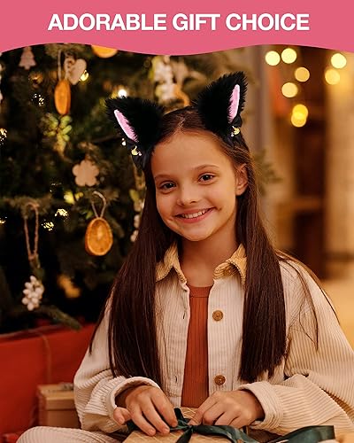 Miniatura 8 de Fox Cat Ears Anime Cosplay - Diadema de lobo de animales, diadema de Halloween, accesorios de disfraz con campanas, color blanco
