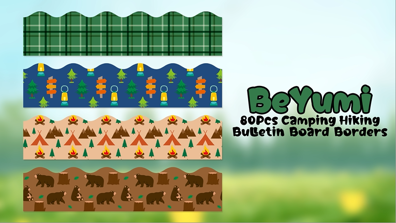 BeYumi 80Pcs Camping Bulletin Board Borders - Outdoor Theme Classroom Decor, Scalloped Trim For Chalkboard