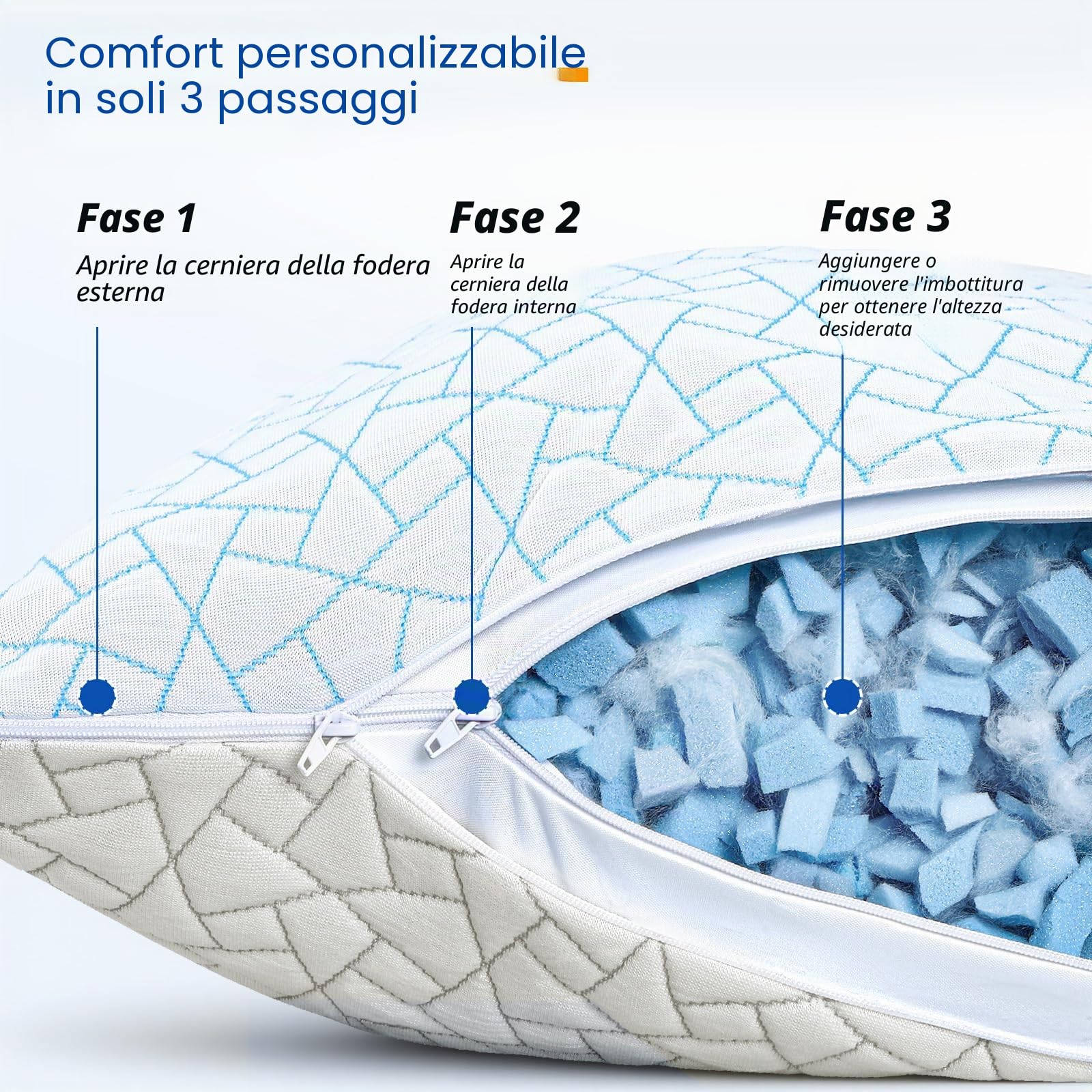 A-Pce Cuscini Altezza Regolabile Cuscino 76x51 cm (Set di 2), Imbottitura in Microfibra King Size Cuscino Memory Foam, Federa Rimovibileper, per Tutti i Dormienti