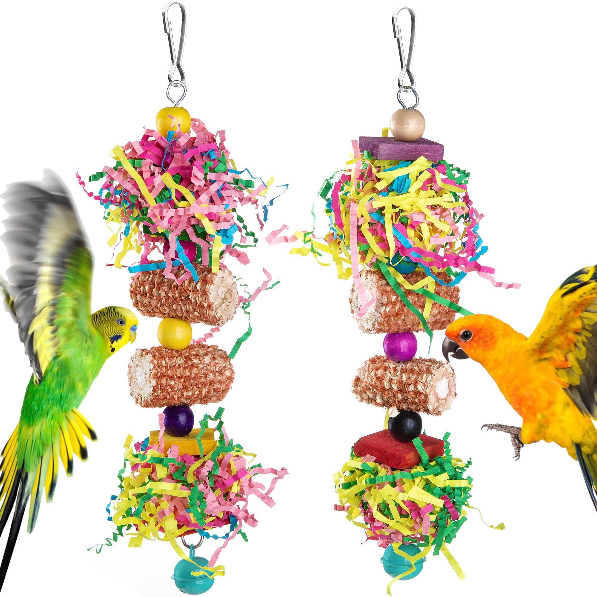 widenlise 2 Pcs Bird Toys, Bird Shredding Toys, Parrot Chewing Toys, Cockatiel Toys, Include Natural Corn Cob Bells