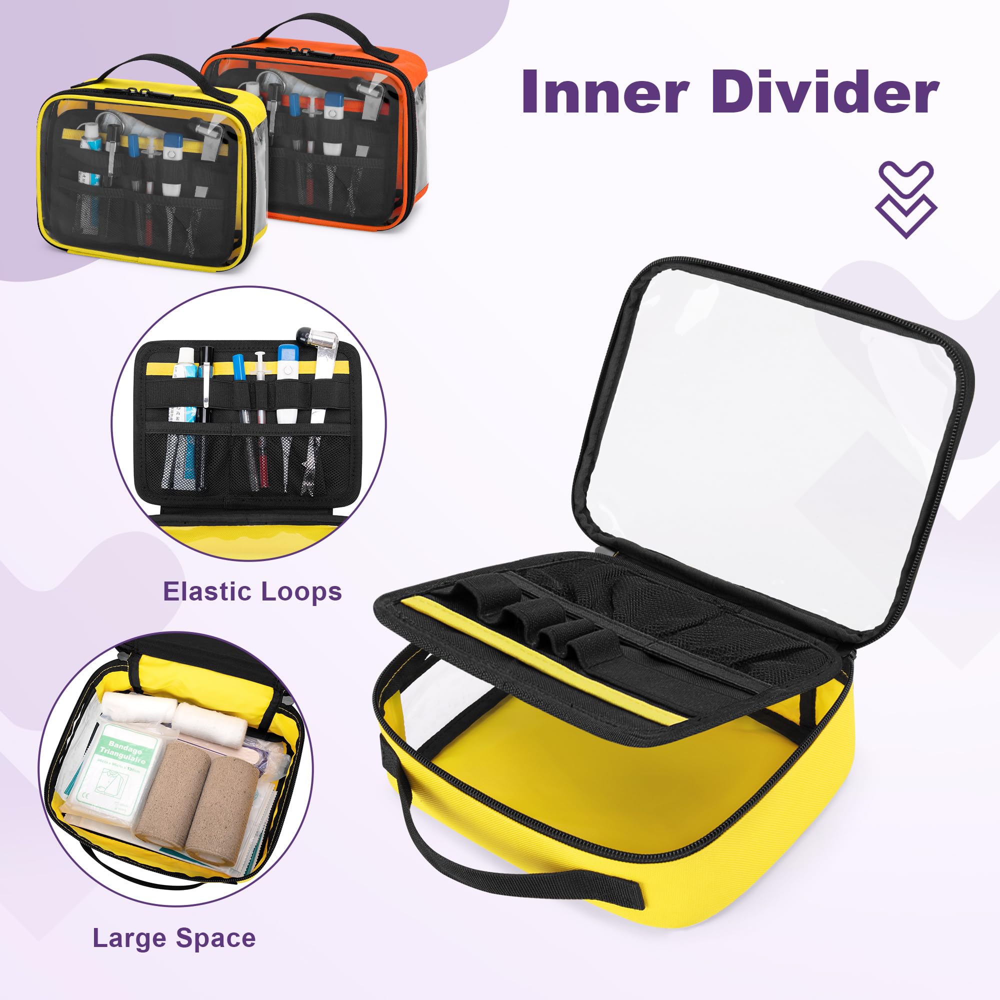 Trunab 4 kits de primeros auxilios vacíos, fundas transparentes con cremallera para organizar medicamentos y suministros para el hogar, el exterior y el coche (solo bolsa)