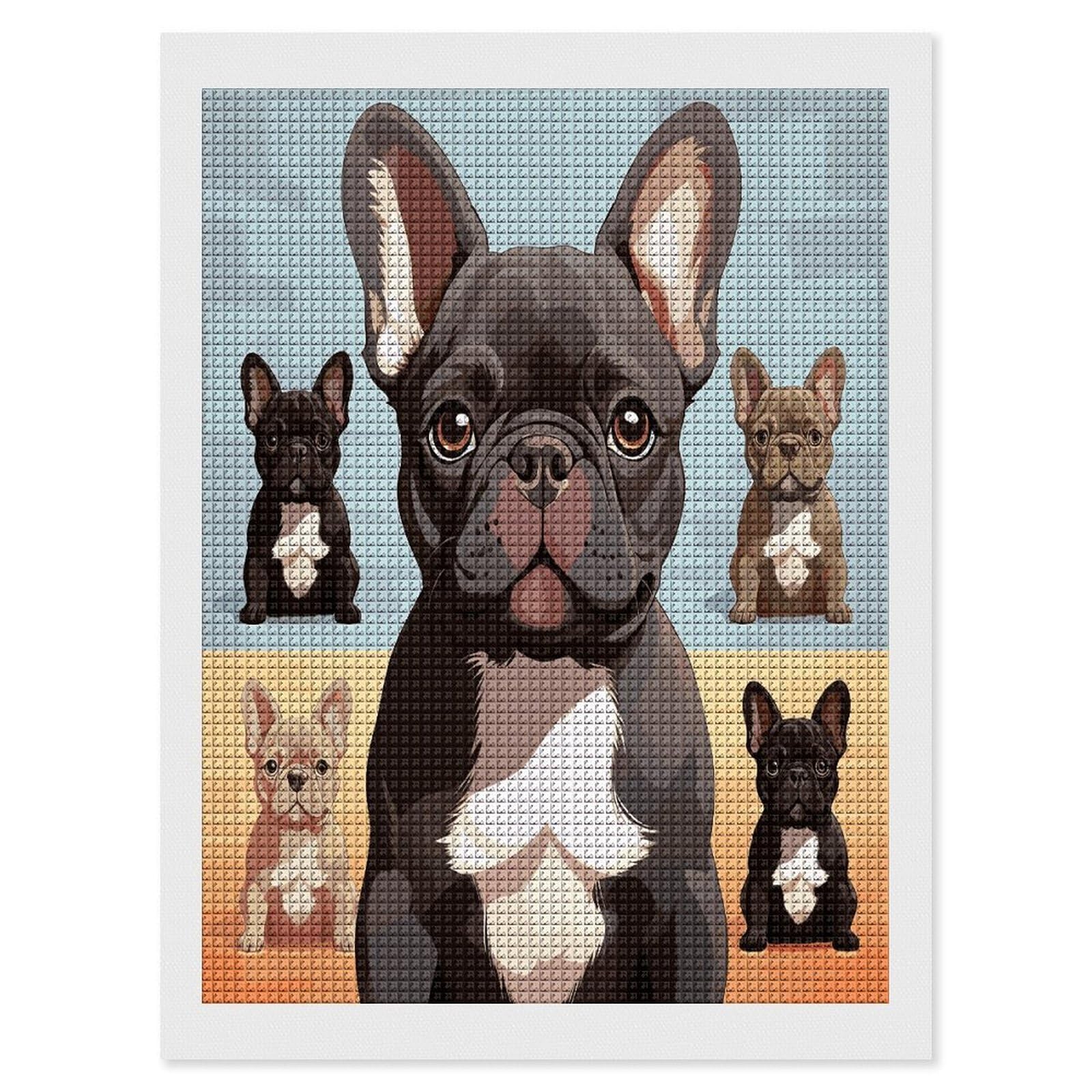 FodPand French Bulldog Dog Cute Diamond Painting Kit for Beginner Fun 5D DIY Crafts for Adults Diamond Art Kits Square Diamond Art Canvas Painting Gem Art Crafts for Home Wall Decor 12"x16"