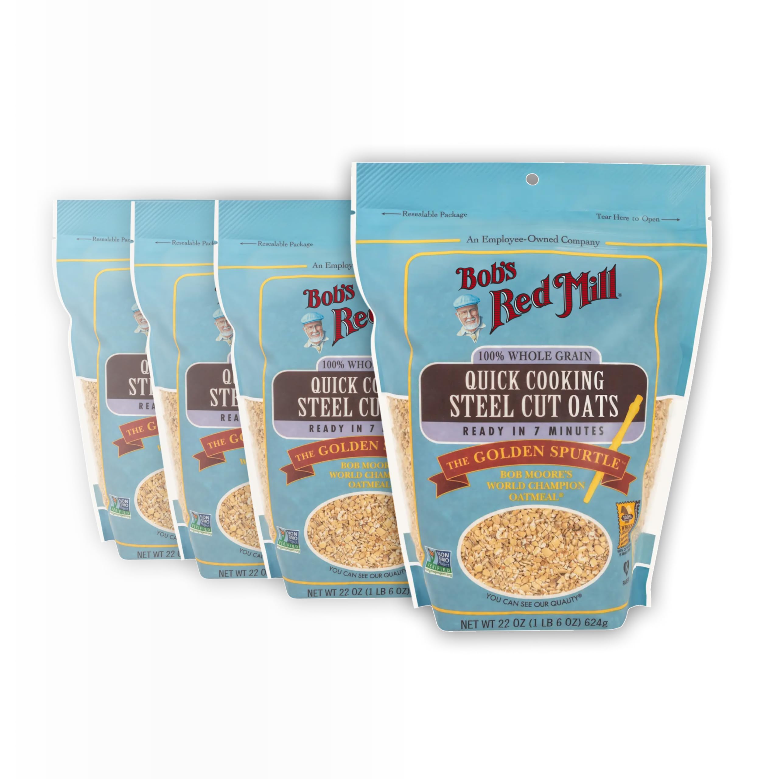Bob's Red Mill Quick Cooking Steel Cut Oats, 22oz (Pack of 4) - Non GMO, Whole Grain, Vegan, Kosher