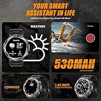 Vista 6 de Relojes inteligentes militares para hombres con GPS integrado con brújula linterna LED, reloj inteligente táctico resistente al agua 3ATM con texto