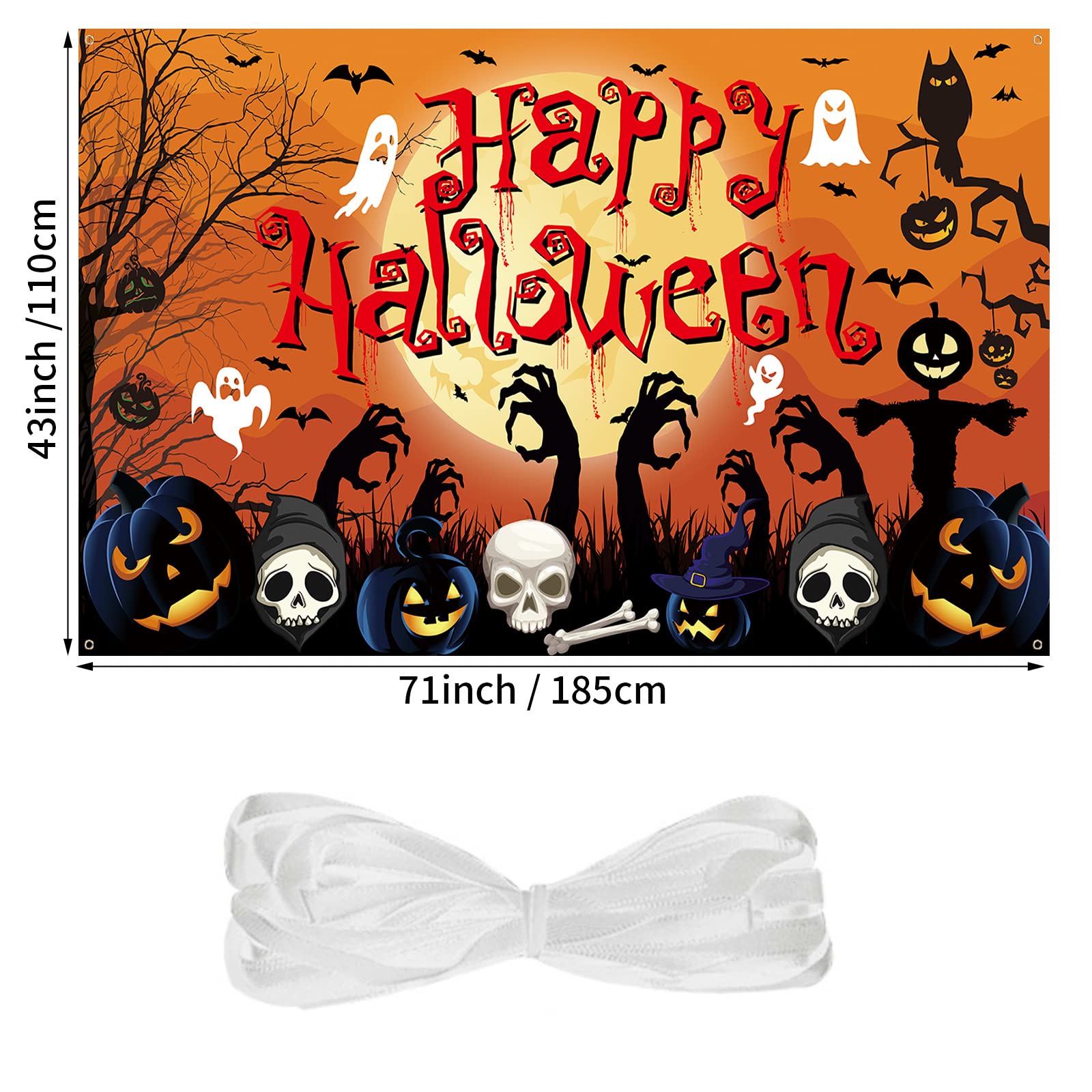 Extra Large Happy Halloween Banner for Indoor/Outdoor Decoration, Black Orange, 185x110cm / 71x43inch - Image 2
