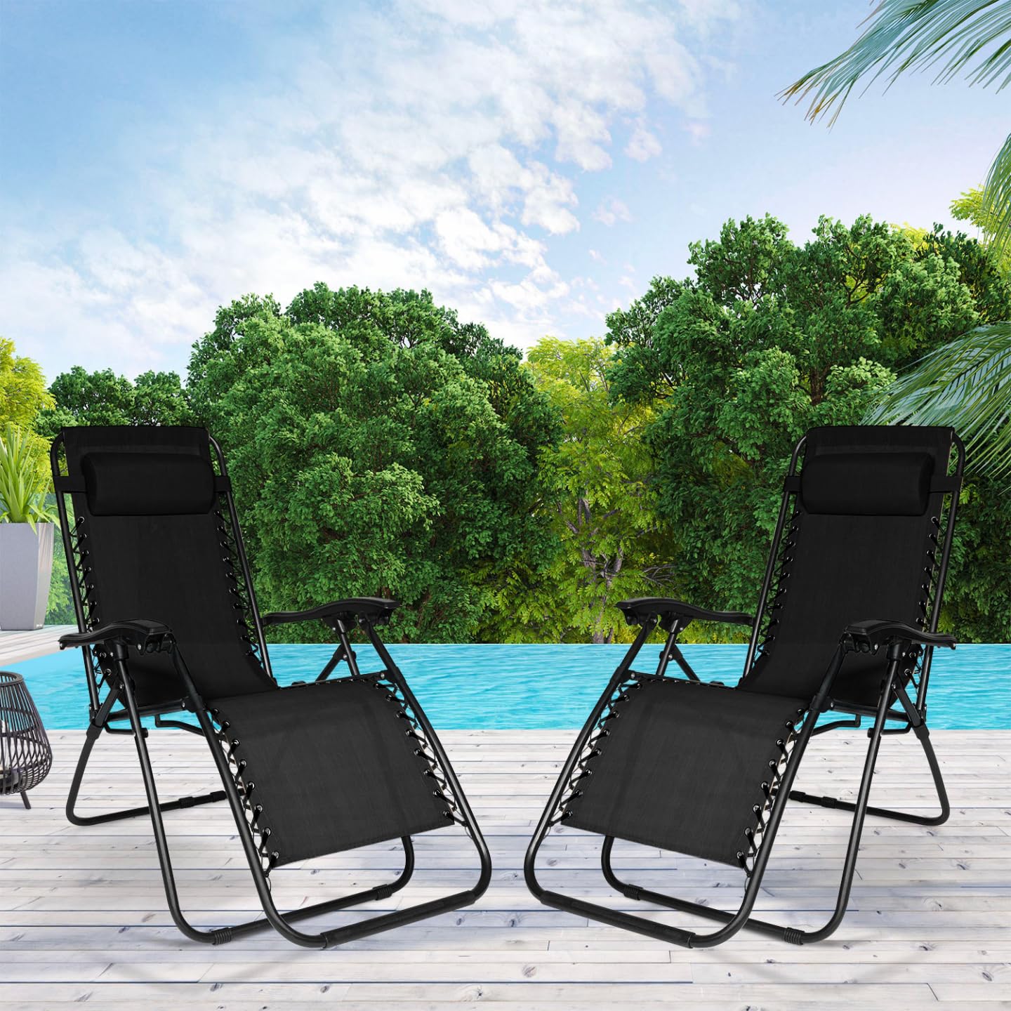 IDMarket - Lot de 2 fauteuils de Jardin inclinables Relax Noir