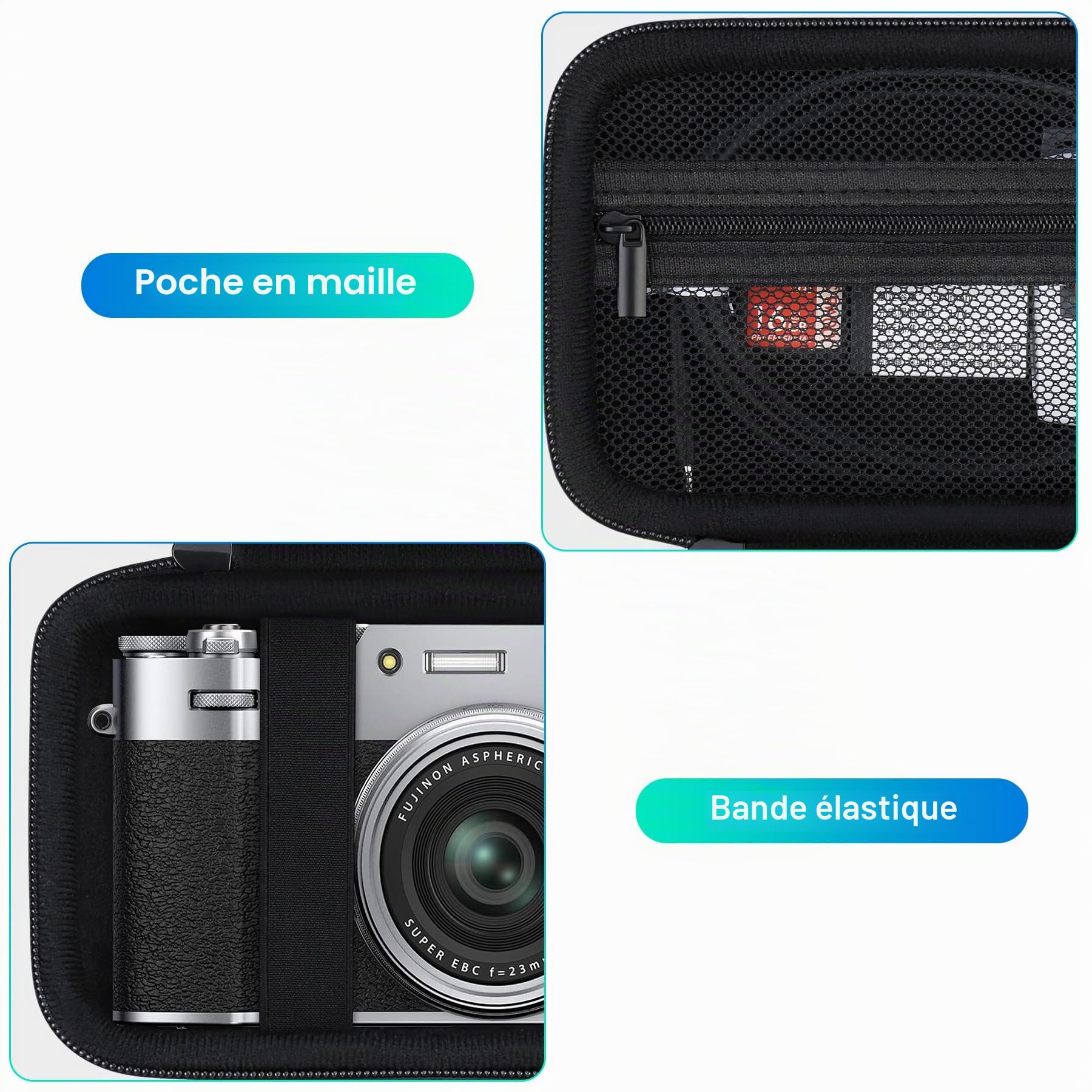 BOVKE Étui de Transport pour Fujifilm X100VI X100V X-E5 Appareil Photo Numérique, Poche en Maille, Noir