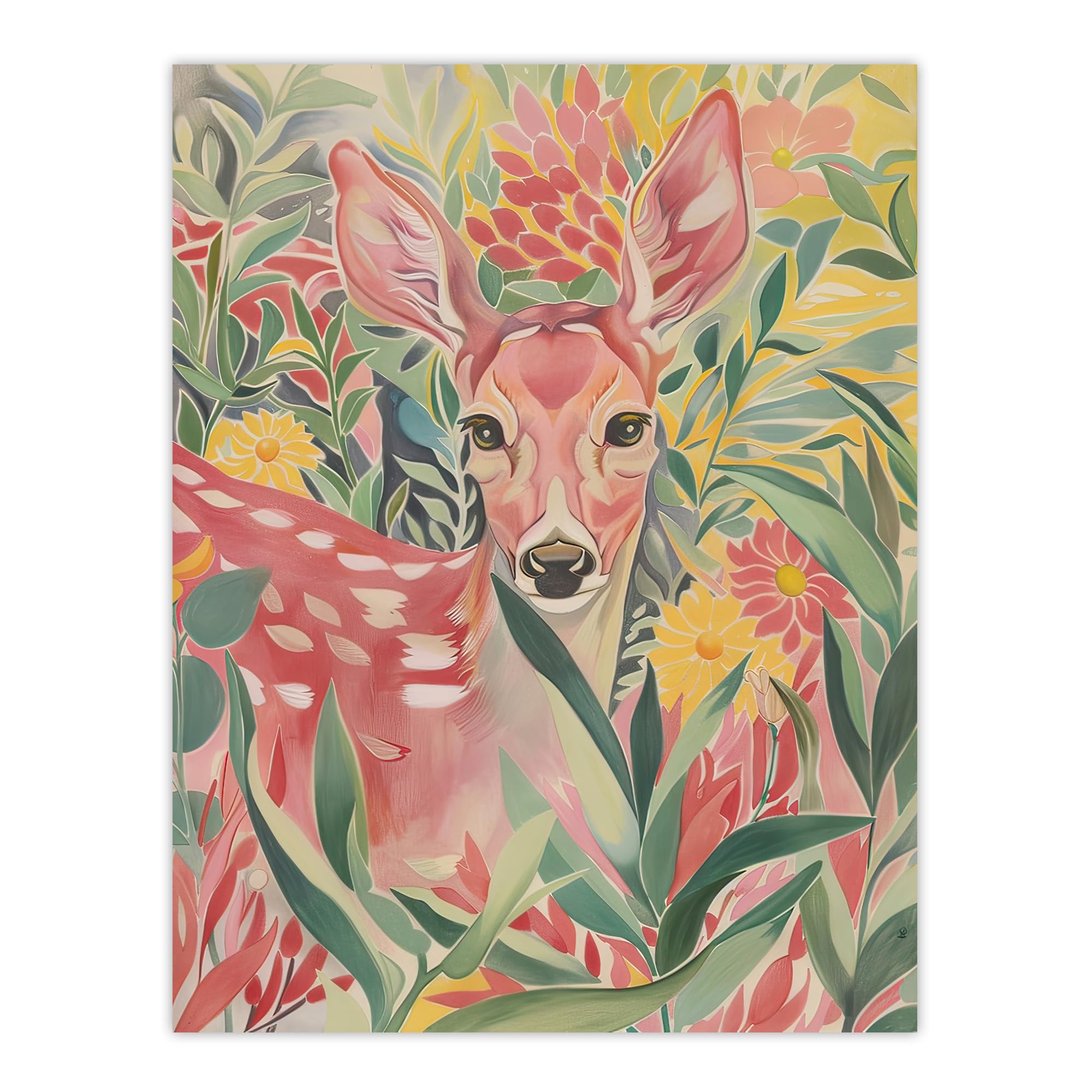 Artery8 Deer in Flower Field Pastel Colour Painting Living Room Extra Large XL Wall Art Poster Print