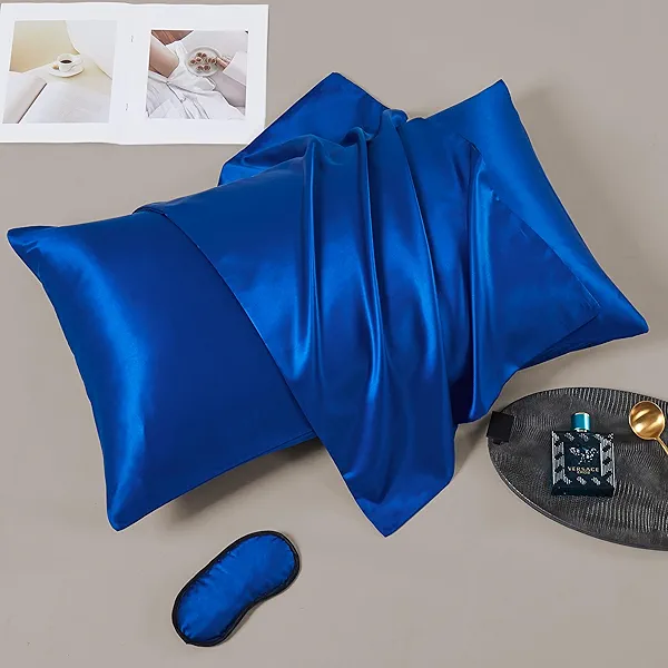 Simple&Opulence Mulberry Silk Pillowcase for Hair and Skin King, Soft Cooling Smooth Silk Pillow Cases Cover Set of 2 with Envelope Closure (20"x30"+ Sleep Eye Mask, Navy Blue)