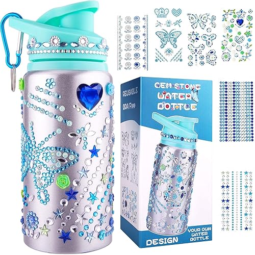 Regalo para niñas, decora tus propias botellas de agua con calcomanías de arte de gemas para niñas, kit de manualidades de cumpleaños y Pascua,