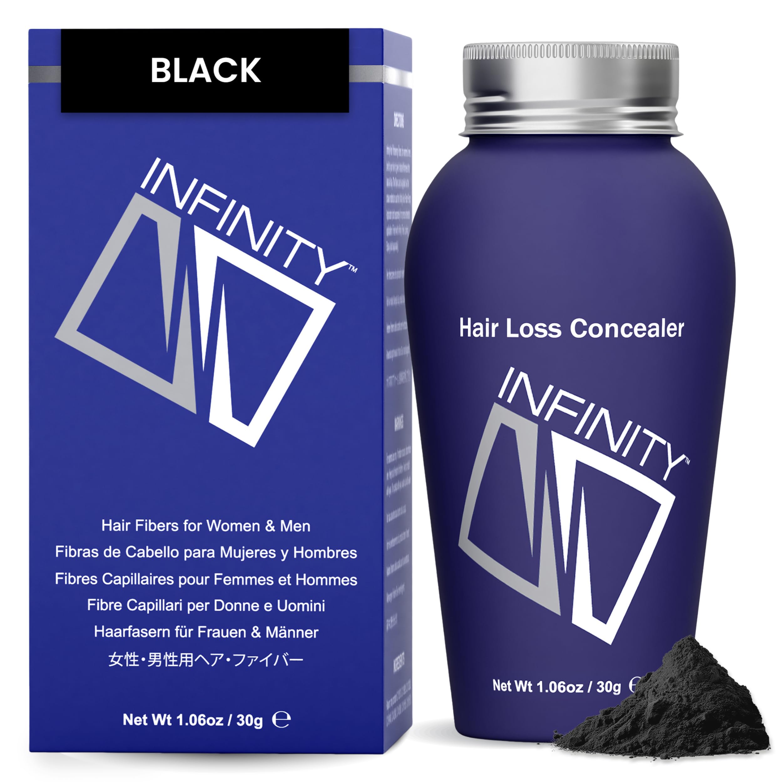 INFINITY Hair Fibers Black for Thinning Hair for Women & Men - 100% Undetectable Hair Building Fiber Powder - Conceal Hair Loss in 15 Seconds, 30g
