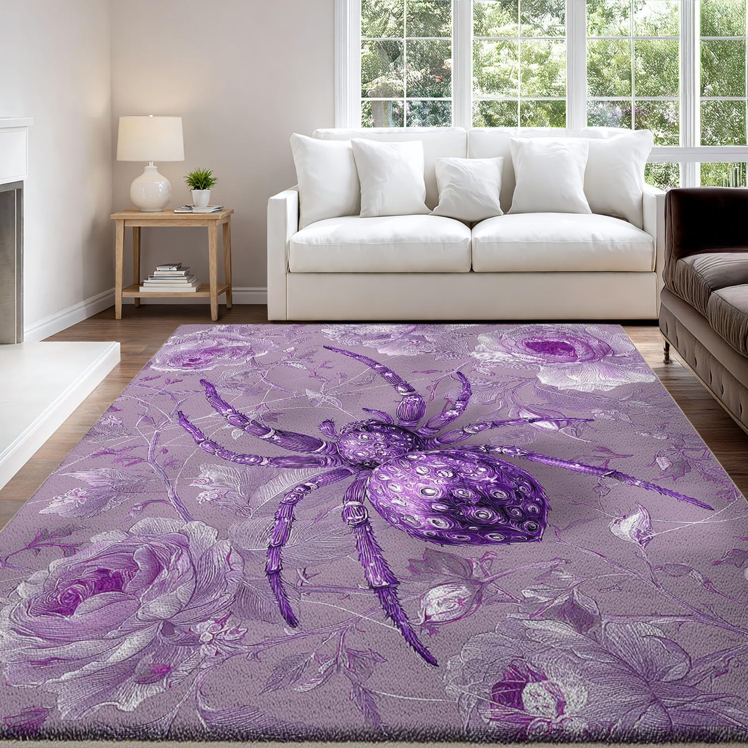 Generisch Wunderschön, Spinne Rose, Spinnennetz Kurzflor Teppich, Waschbarer Flauschig Teppich, 60 cm x 90 cm Wohnzimmer Anti Rutsch Extra Große Teppiche Schlafzimmer Weich Teppiche Violett
