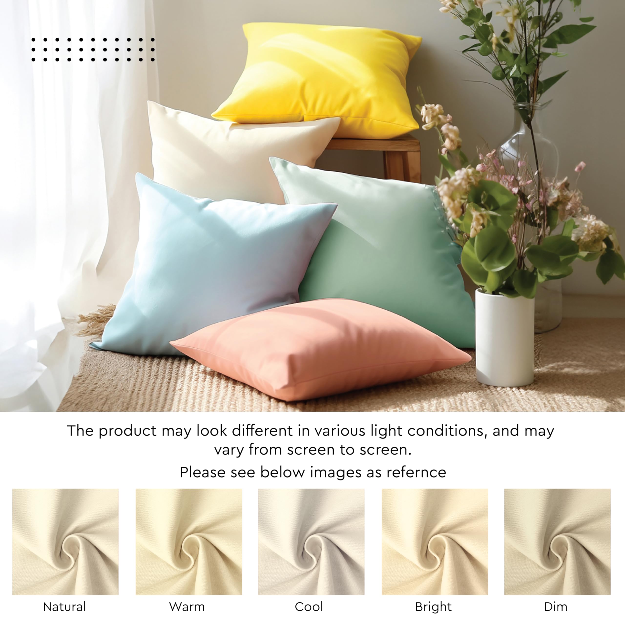 Encasa Cotton Throw Pillow Covers Set Of 4 - 24x24 Inches, 100% Cotton Canvas, Indoor Use, Concealed Zipper