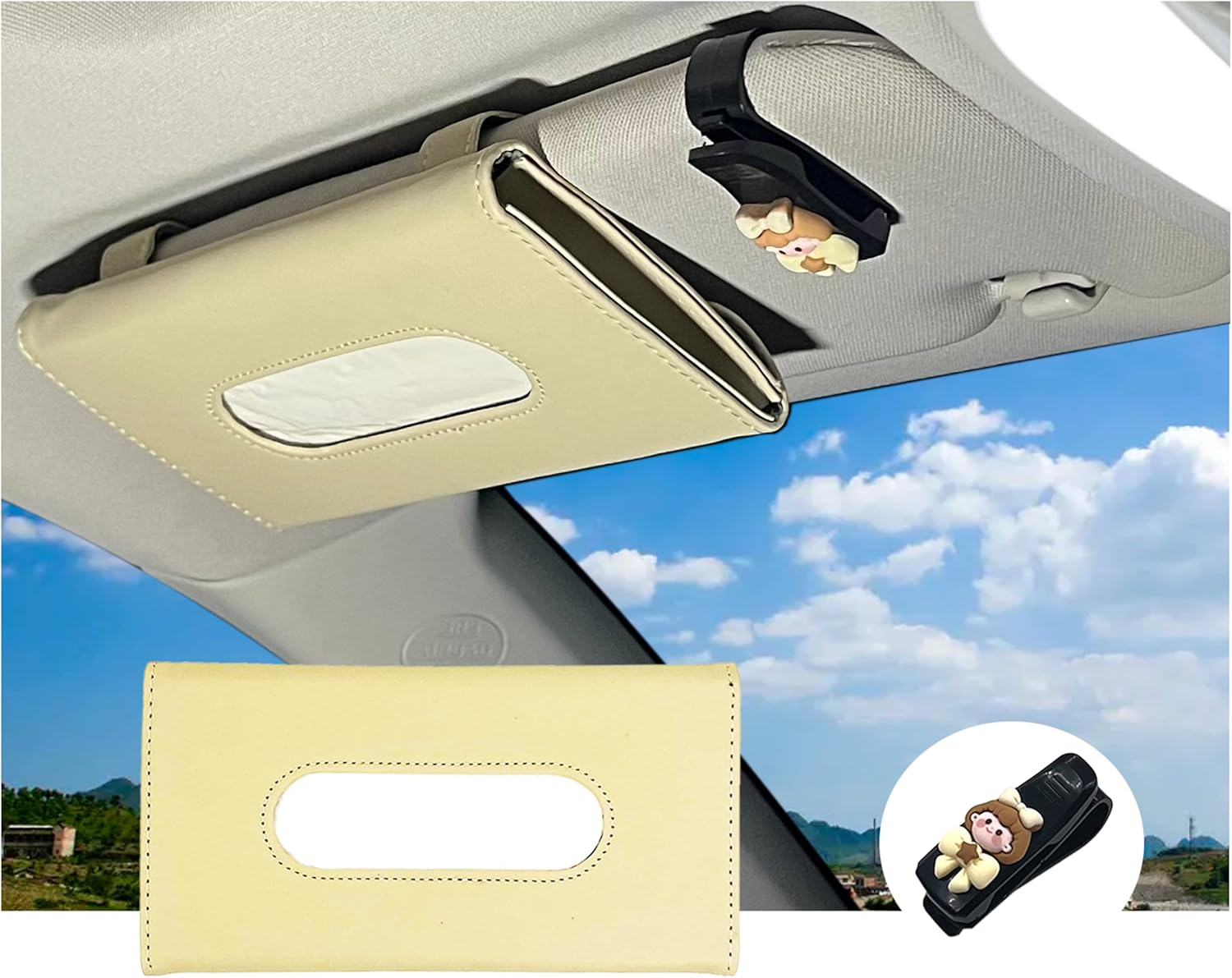 Car Tissue Holder&Sunglasses Holder, Sun Visor Napkin
