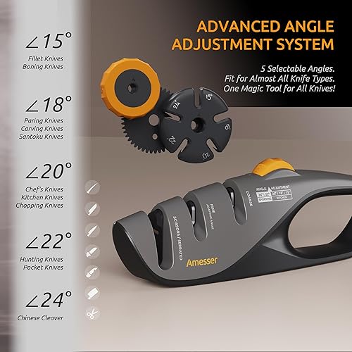 Miniatura 2 de Afilador de cuchillos ajustable de 5 ángulos para cuchillos de cocina, tijeras y cuchillos de bolsillo, afilado de precisión de 15 a 24 con ranuras
