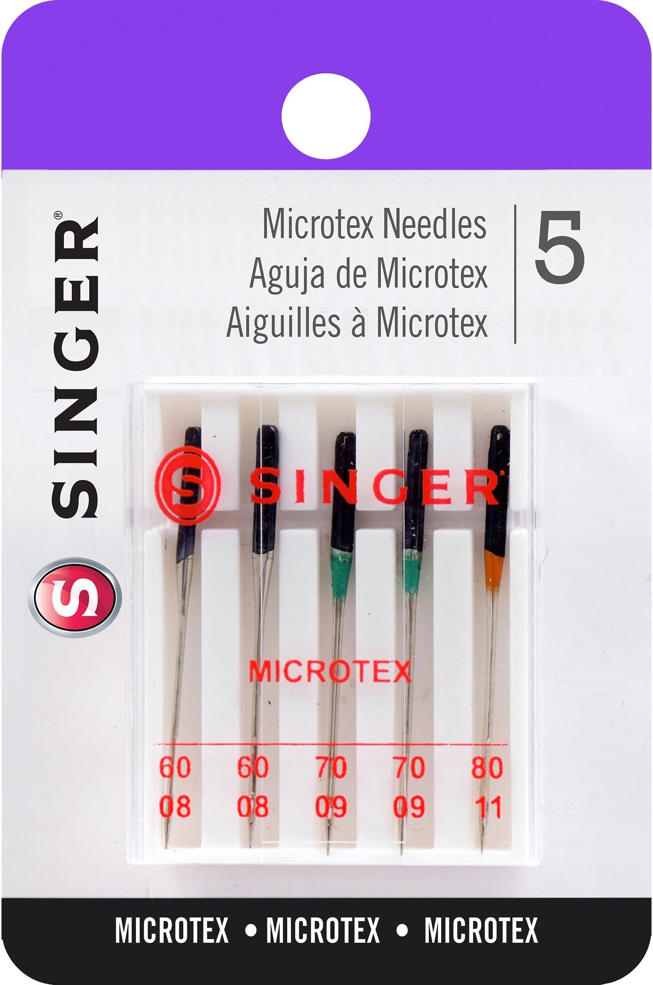 Singer Mach Needle Microtex Astd Sz 60-70-80 5pc