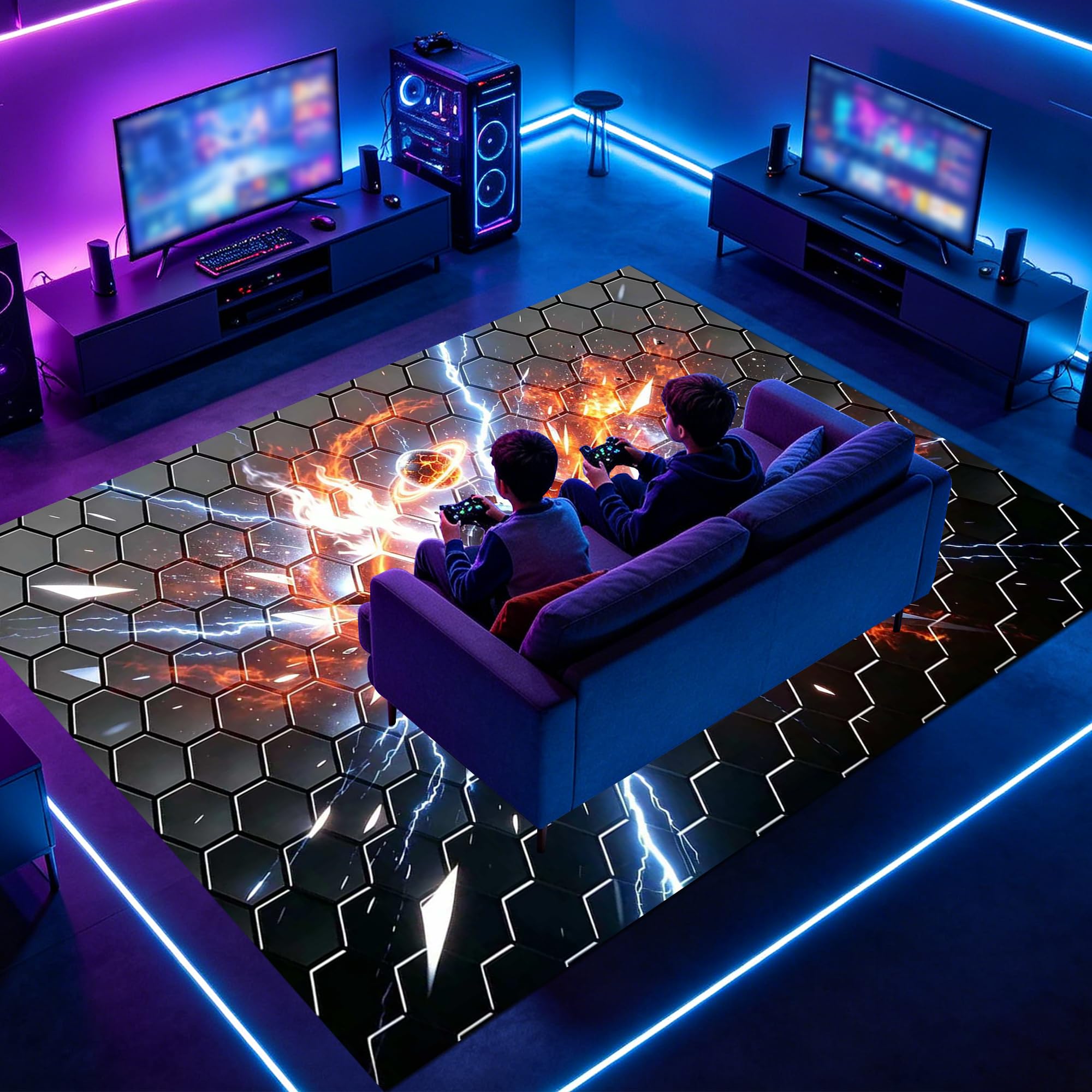 Tapis Gamer Sol, Tapis Chambre Garcon Tapis de Salon Lavable en Machine Antidérapant Tapis Chambre pour la Chambre à Coucher, Le Bureau à Domicile 90 x 140 cm