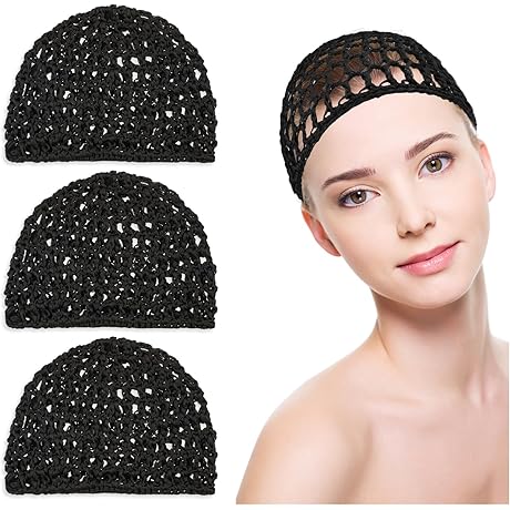 3PCS Crochet Hair Net, Sleep Hair Silk Tidy for Women (Black)