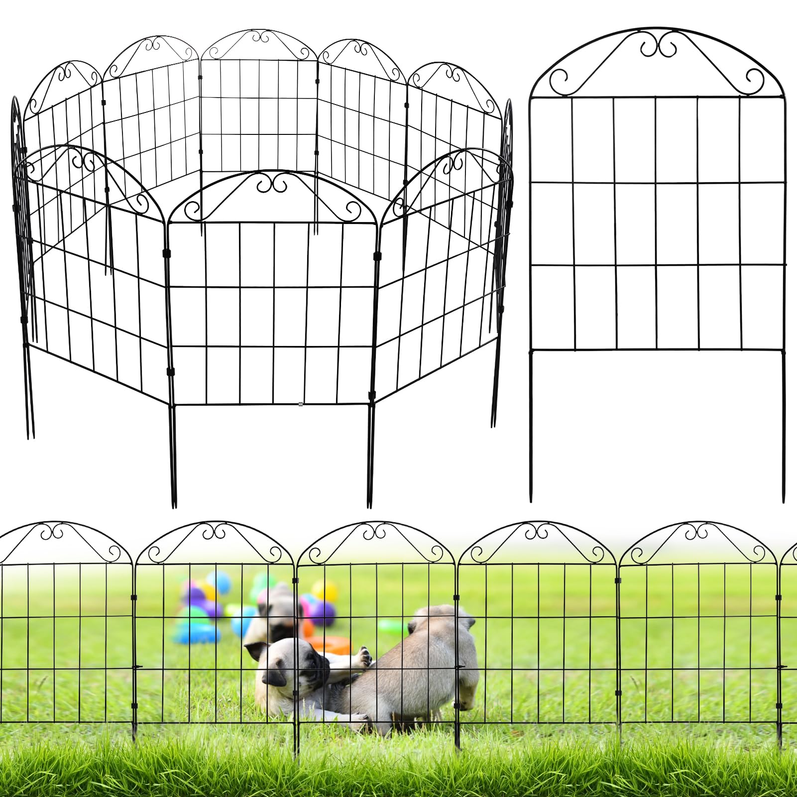 Clôture de jardin en métal de 3,3 m Rainmae : bordure droite pour chien 60 cm