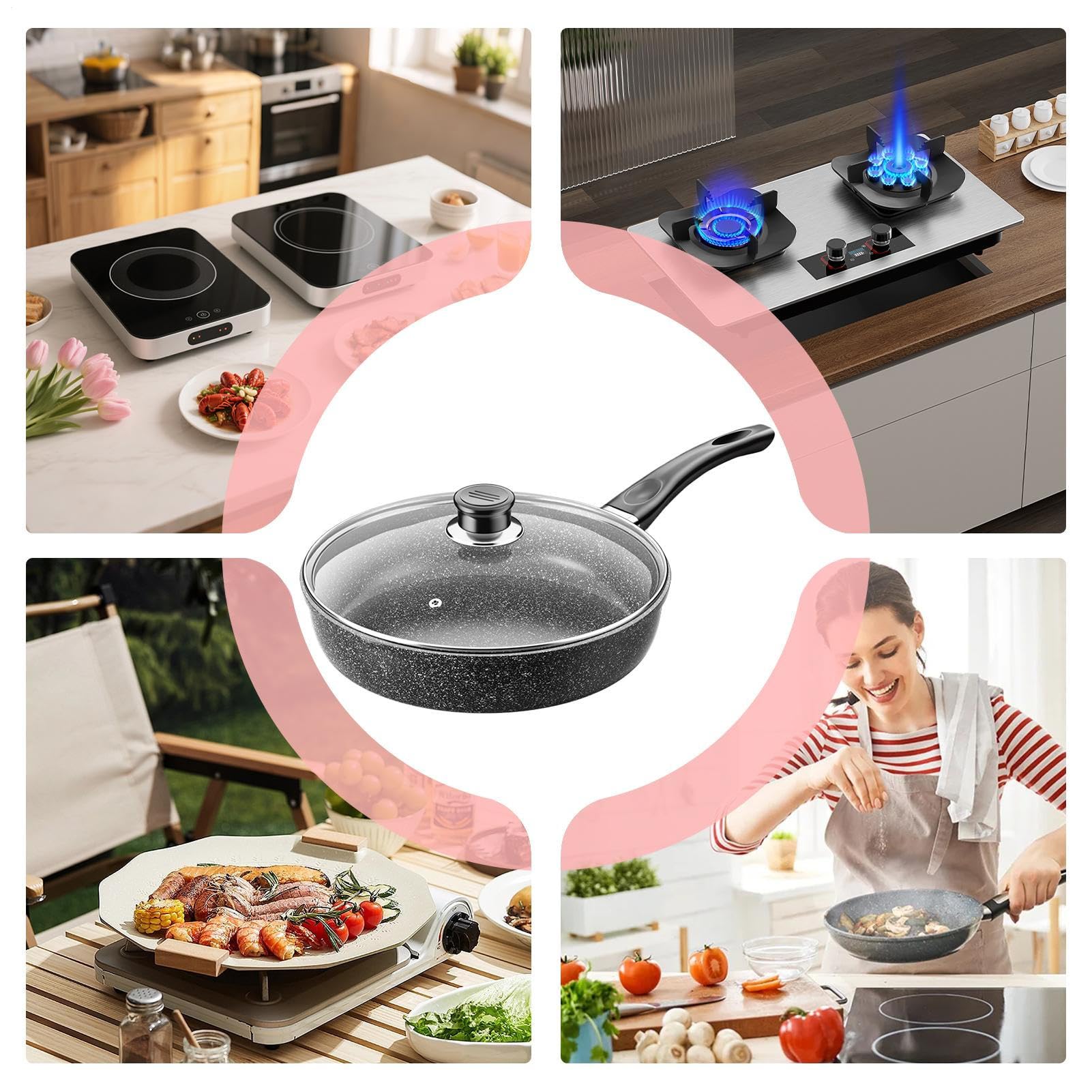 Generico Non Stick Frying Pans, Metal Cookware Set, Kitchen Supplies for Induction Ceramic Stove Cooktop Omelet Egg Fish Steak Apartment Cooking Tool for Home Restaurant Meal Prep