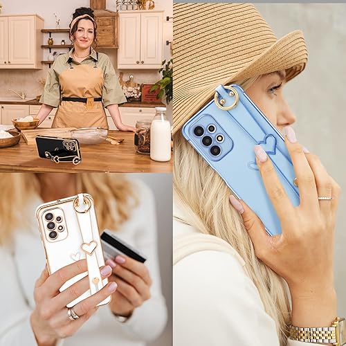 Miniatura 5 de ZTOFERA Funda diseñada para Galaxy A52A52S 5G con pulsera borde chapado patrón de corazones de amor correa de mano soporte para dedos funda suave a