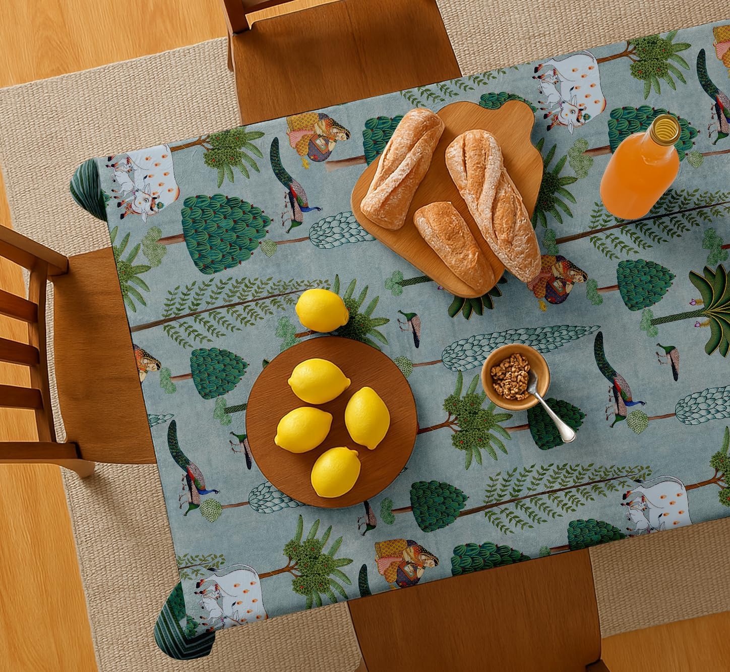 Tree Design Tablecloth - Blue 60x60 Inch Cotton Twill Dining Table Cover, Perfect for 4 Seater Tables, Durable, Protective & Washable, Ideal for Everyday Use, Festive Occasions & Gatherings