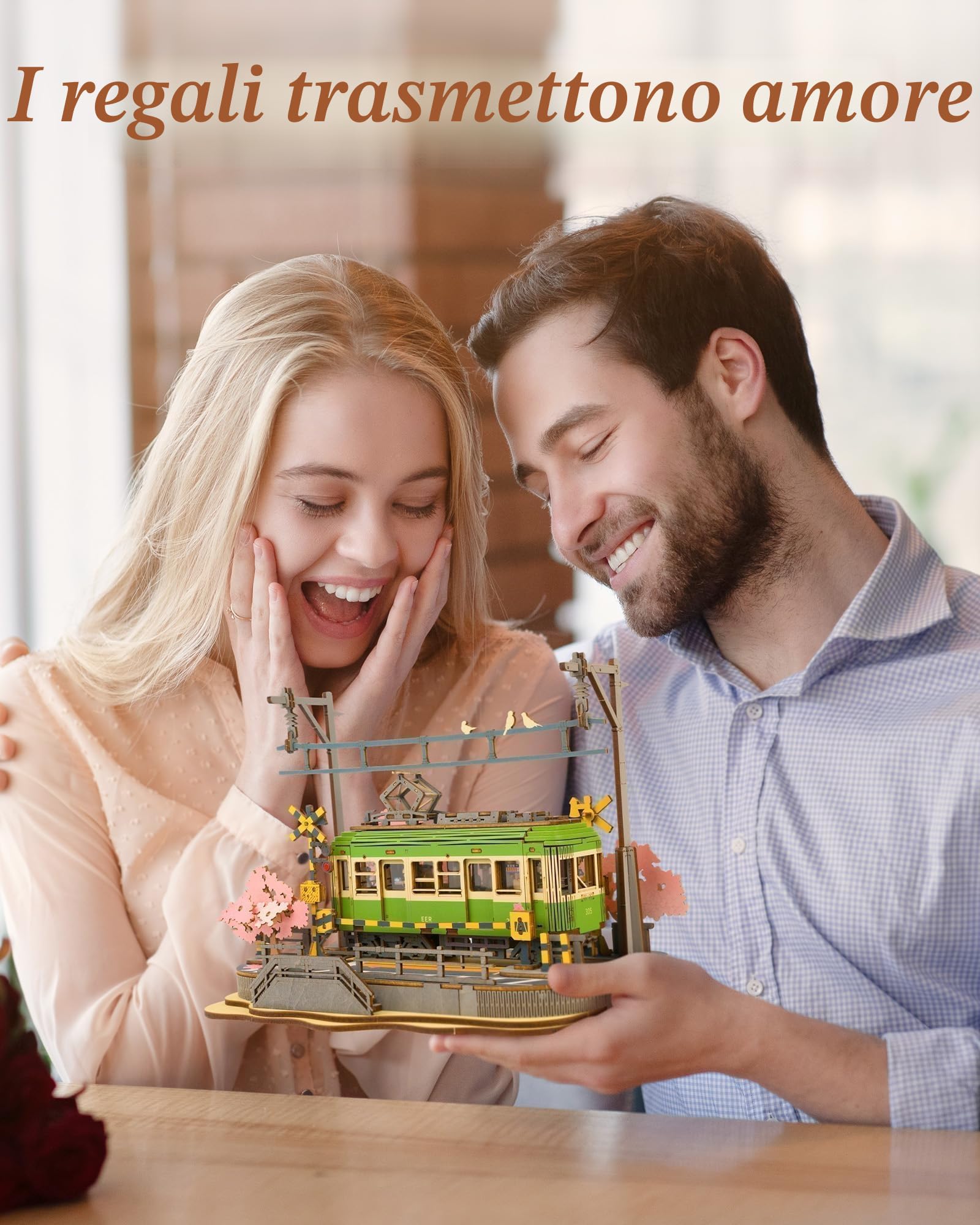 ROWOOD Viaggio Nei Sakura Puzzle Legno 3D, Kit Modello in Legno Da Costruire Per Adulti, Kit Fai Da Te Per Costruire Tram Giapponesi Sakura, Ideale Come Regalo Di Natale E Compleanno