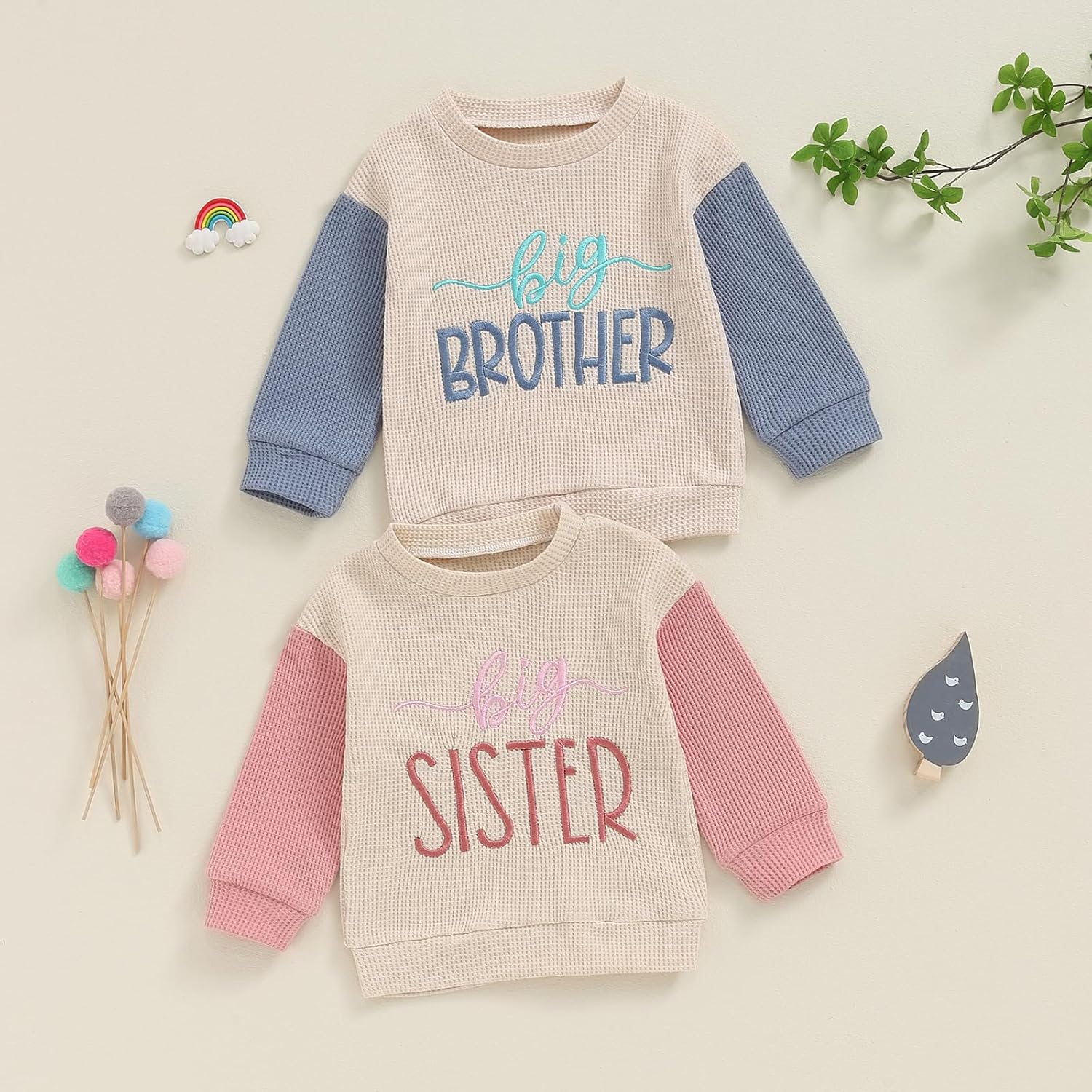 Baby Toddler Girl Boy Sweatshirt/Romper Long Sleeve Plaid Sister Brother Waffle Sibling Matching Outfit Fall Winter - Image 7