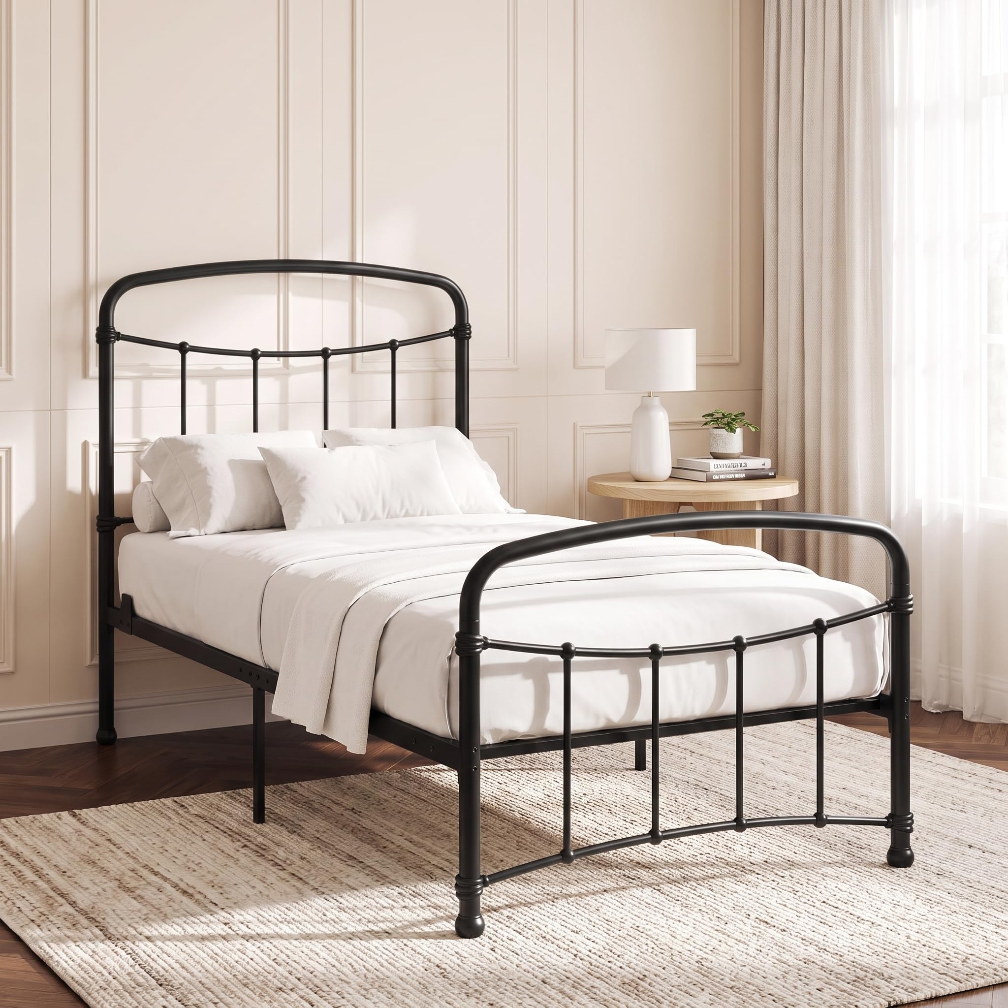 Blisswood 3FT Single Metal Bed Frame, Heavy Duty Metal Bed Frame with Vertical Headboard & Footboard, Full Metal Slatted Base, Under Bed Storage, No Box Spring Needed Sturdy Powder-Coated Frame, Black