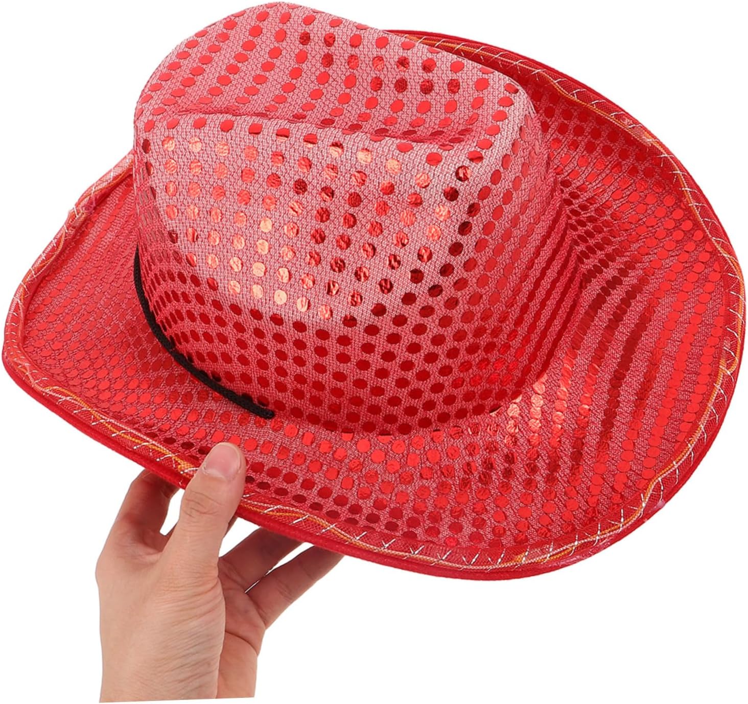 Red Sequin Cowboy Hat for Women Girls, Foldable Cotton Christmas Xmas