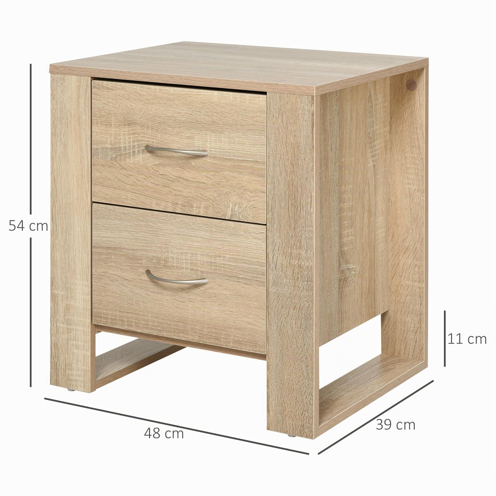 HOMCOM Pack de 2 Mesitas de Noche con 2 Cajones Patas 48x39x54 cm Natural