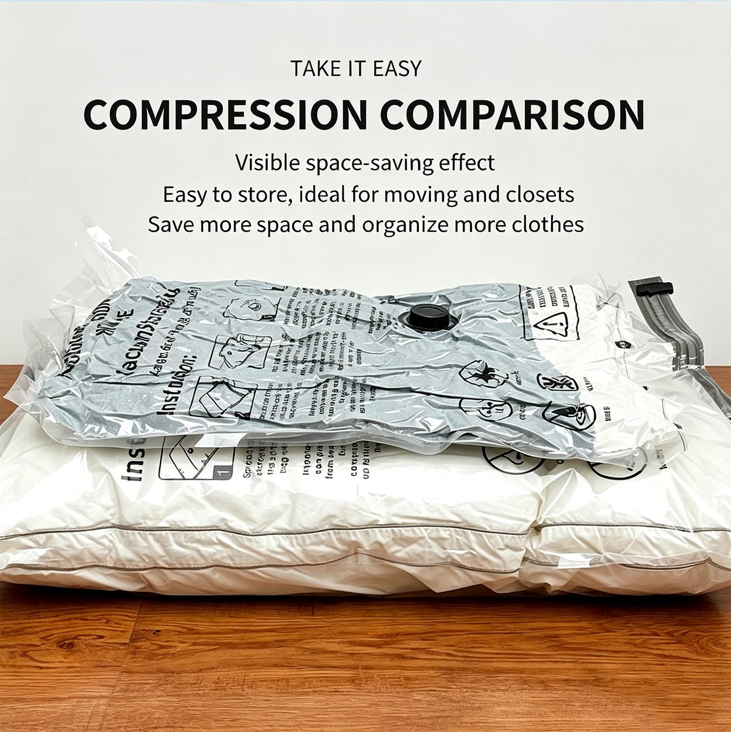 Lot de 9 sacs de compression sous vide PA + PE, gain de place pour bagage à main
