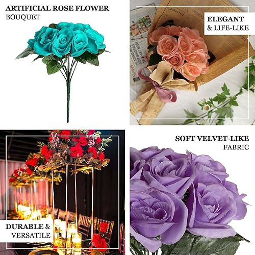 Miniatura 4 de Efavormart - Ramo de 14 rosas artificiales de terciopelo turquesa para bricolaje, arreglos florales, hogar, fiesta, jardín, centros de mesa