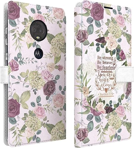 Mertak - Funda tipo cartera compatible con Motorola Moto G8 Play Plus Power G7 One Joshua 19 con tapa y tarjetero magnético ligero Be Strong floral