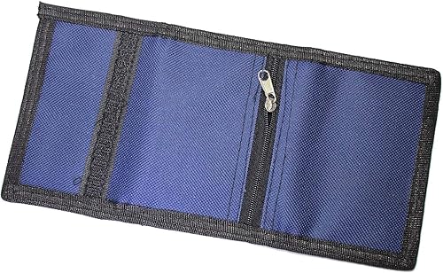 Miniatura 5 de Cartera RFID de camuflaje, billetera de nailon triple para hombres, mini monedero triple con cremallera para niños, Azul marino, Pequeña, Cartera