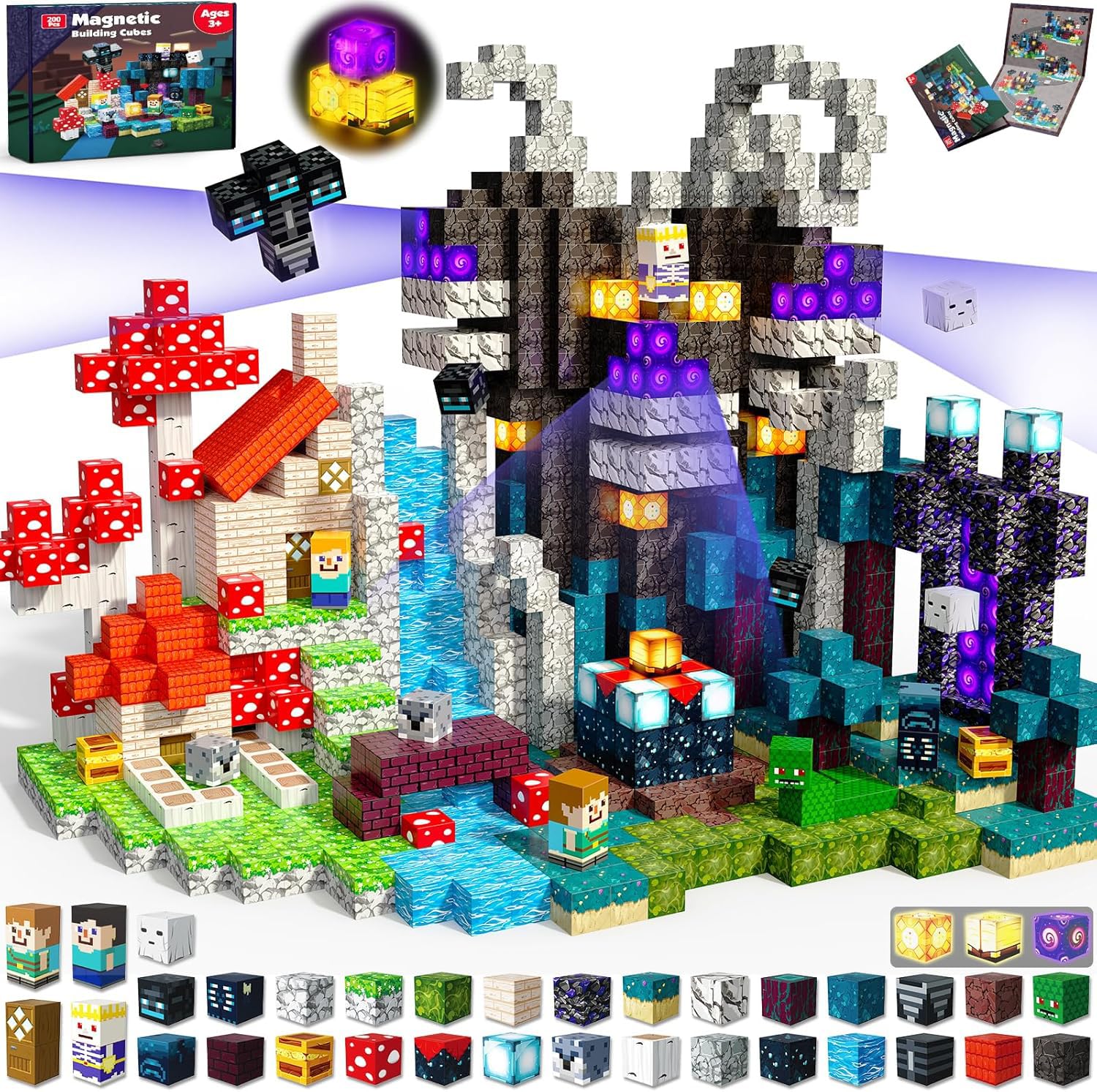 Magneverse Bloques Magneticos Construccion Niños 200 Piezas - Tema Aventura en el Bosque Crepuscular con 36 Tipos de Magnetic Blocks, Juguete Educativo de Construcción Regalo para Niños de 4 a 12 Años