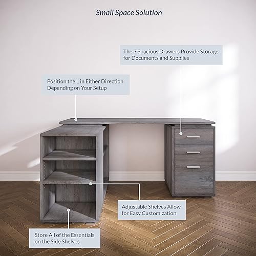 Miniatura 20 de BELLEZE Escritorio para computadora en forma de L, mesa de estudio de 60 pulgadas, escritorio de oficina en casa, estación de trabajo de esquina con