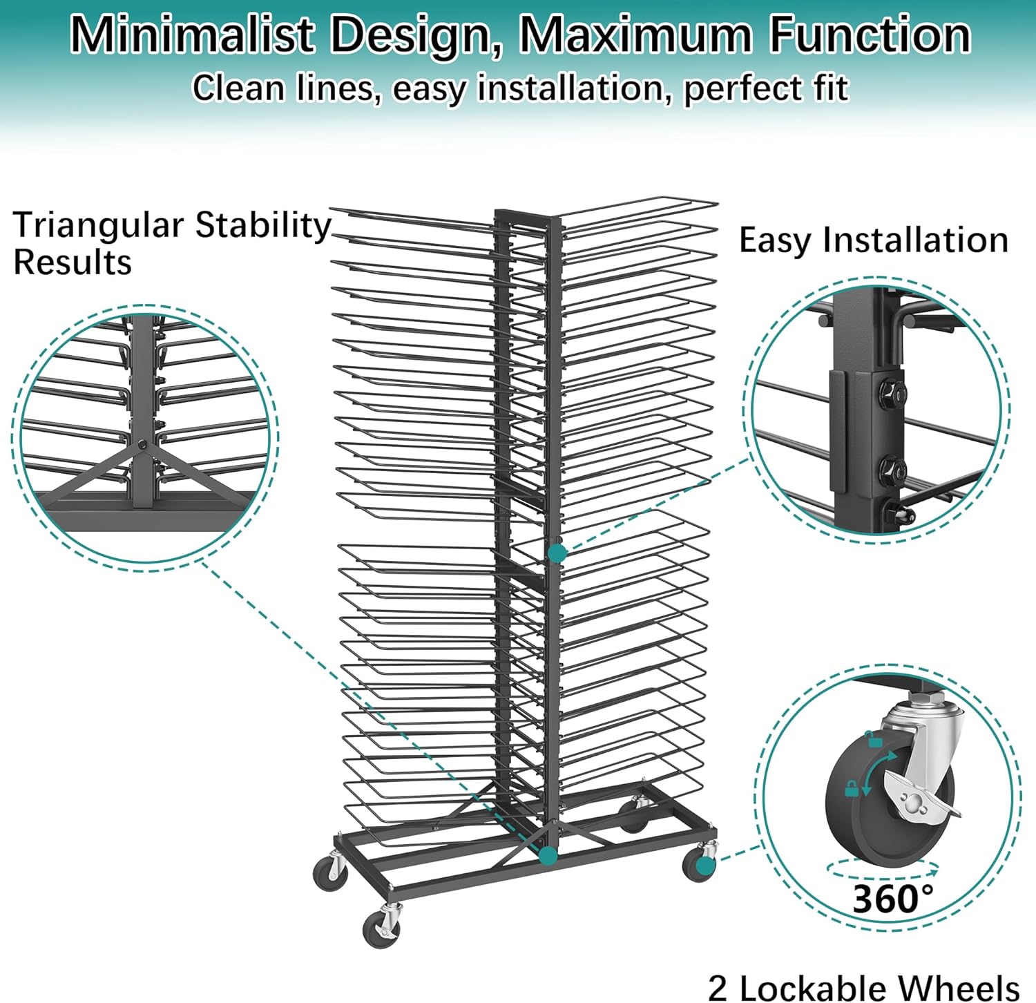 Art Drying Rack,48-Tier Cabinet Door Drying Rack,Vertical Drying Storage Tower with Locking Casters for Classroom,Studio Canvas & Panel Organization