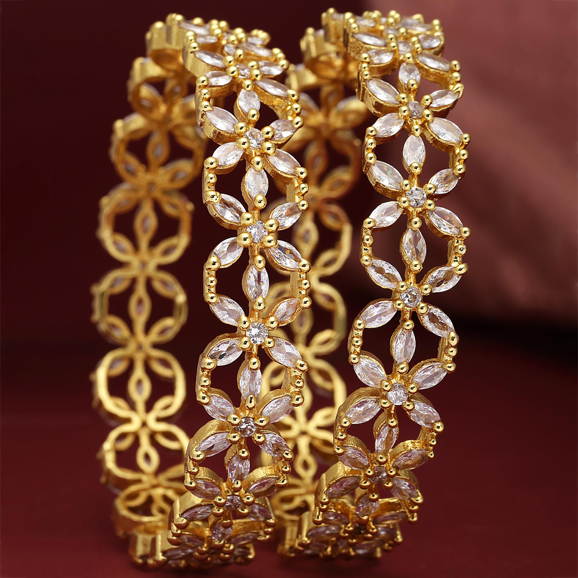 Rhodium-Plated American Diamond Bangles Set