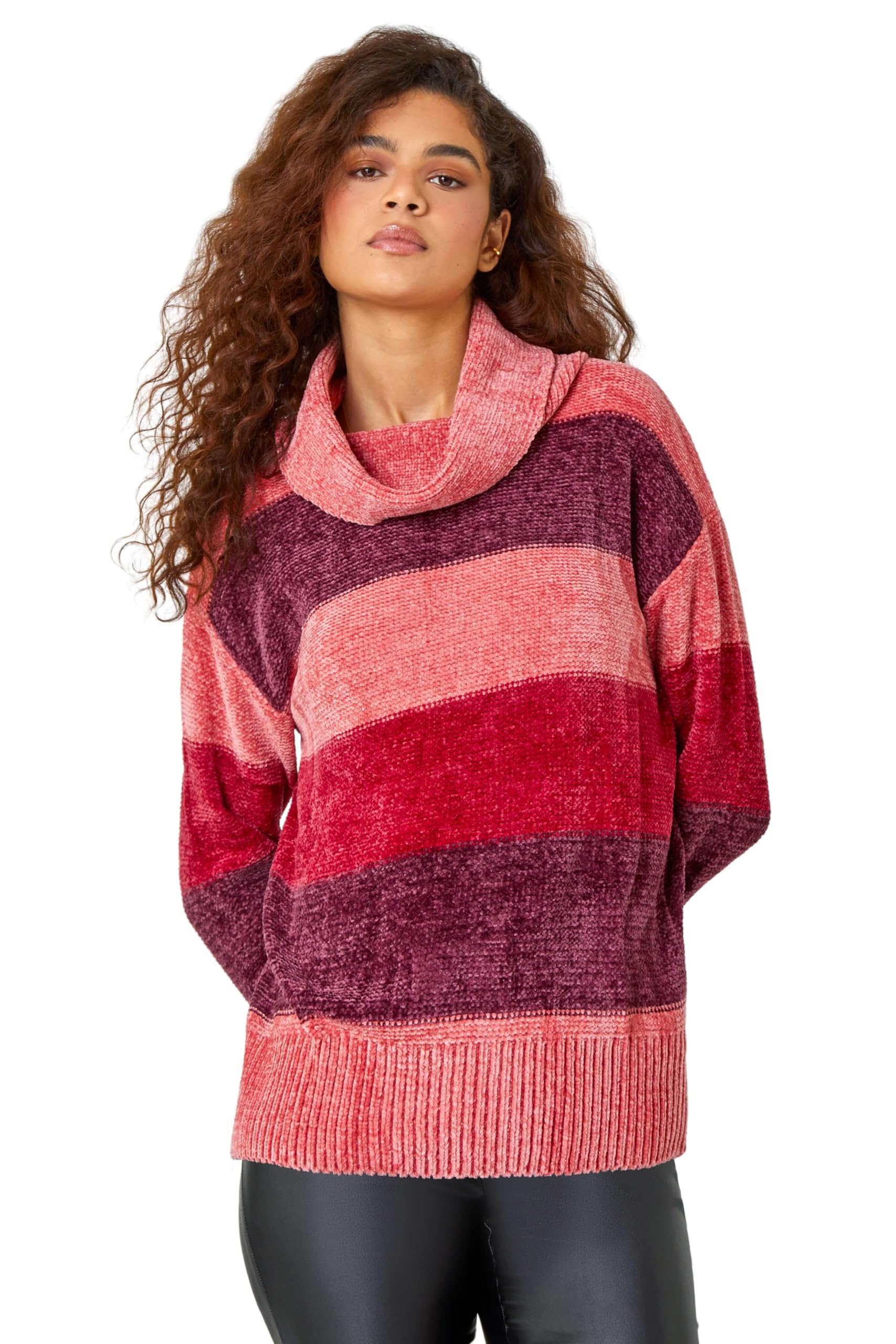 Roman Chenille Striped Cowl Neck Jumper - Wine - Size 14